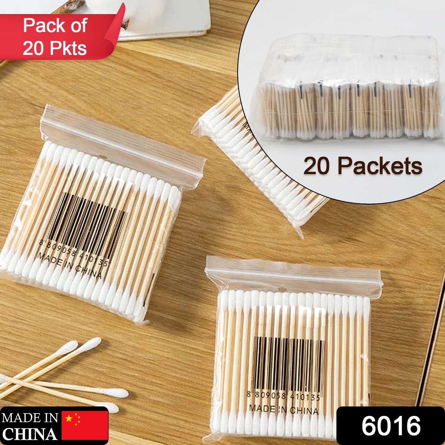 Eco-Friendly Bamboo Cotton Swabs with Wooden Handles (Pack of 20) thumbnail 2