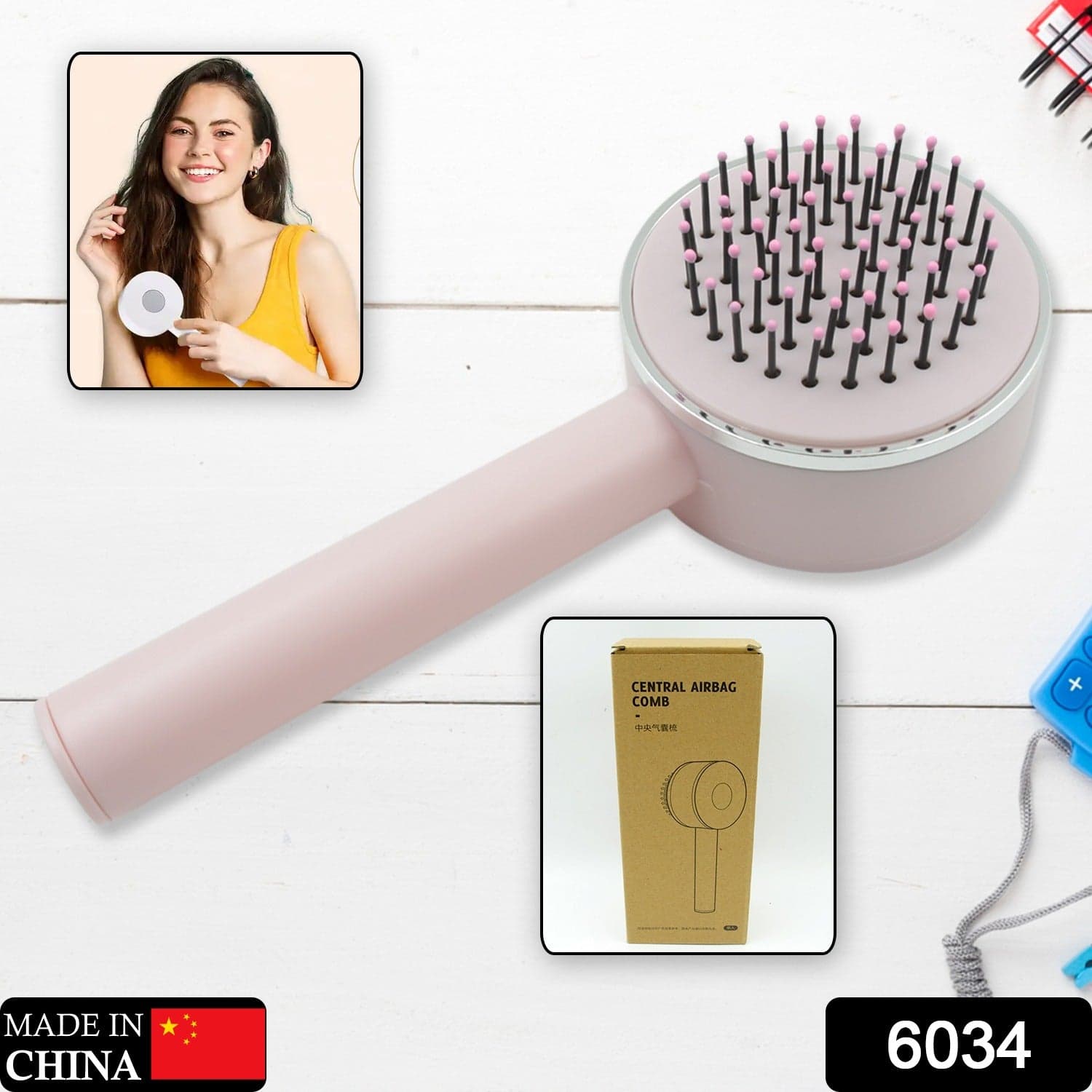 Air Cushion Massage Brush With Long Handle & Self-Cleaning Detangling Comb thumbnail 2