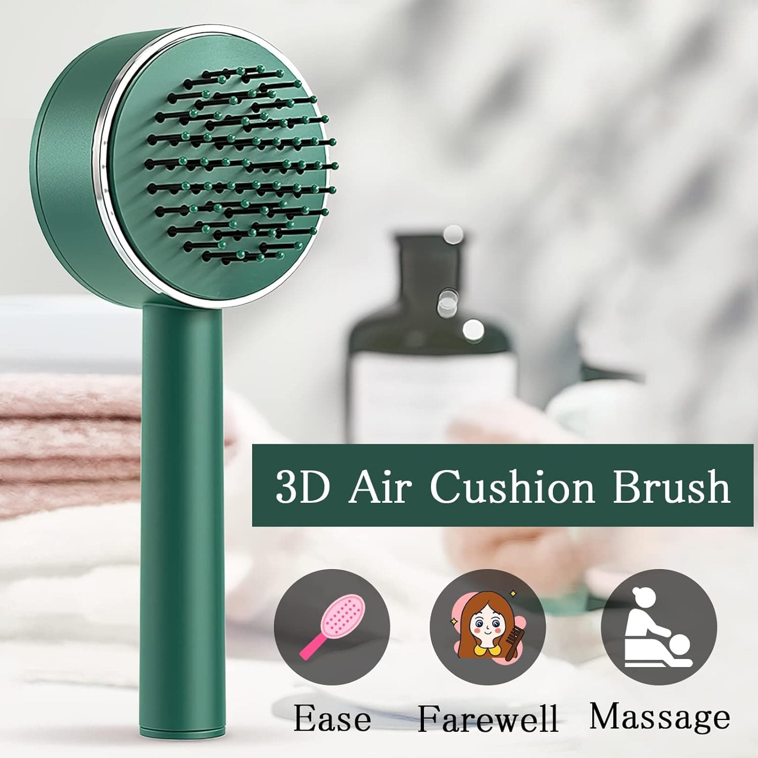 Air Cushion Massage Brush With Long Handle & Self-Cleaning Detangling Comb thumbnail 8