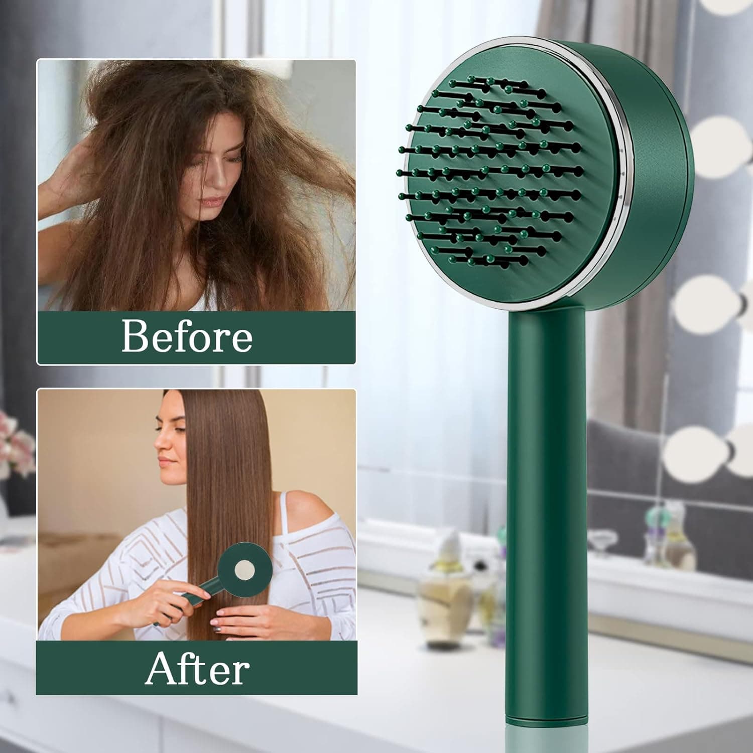 Air Cushion Massage Brush With Long Handle & Self-Cleaning Detangling Comb thumbnail 9