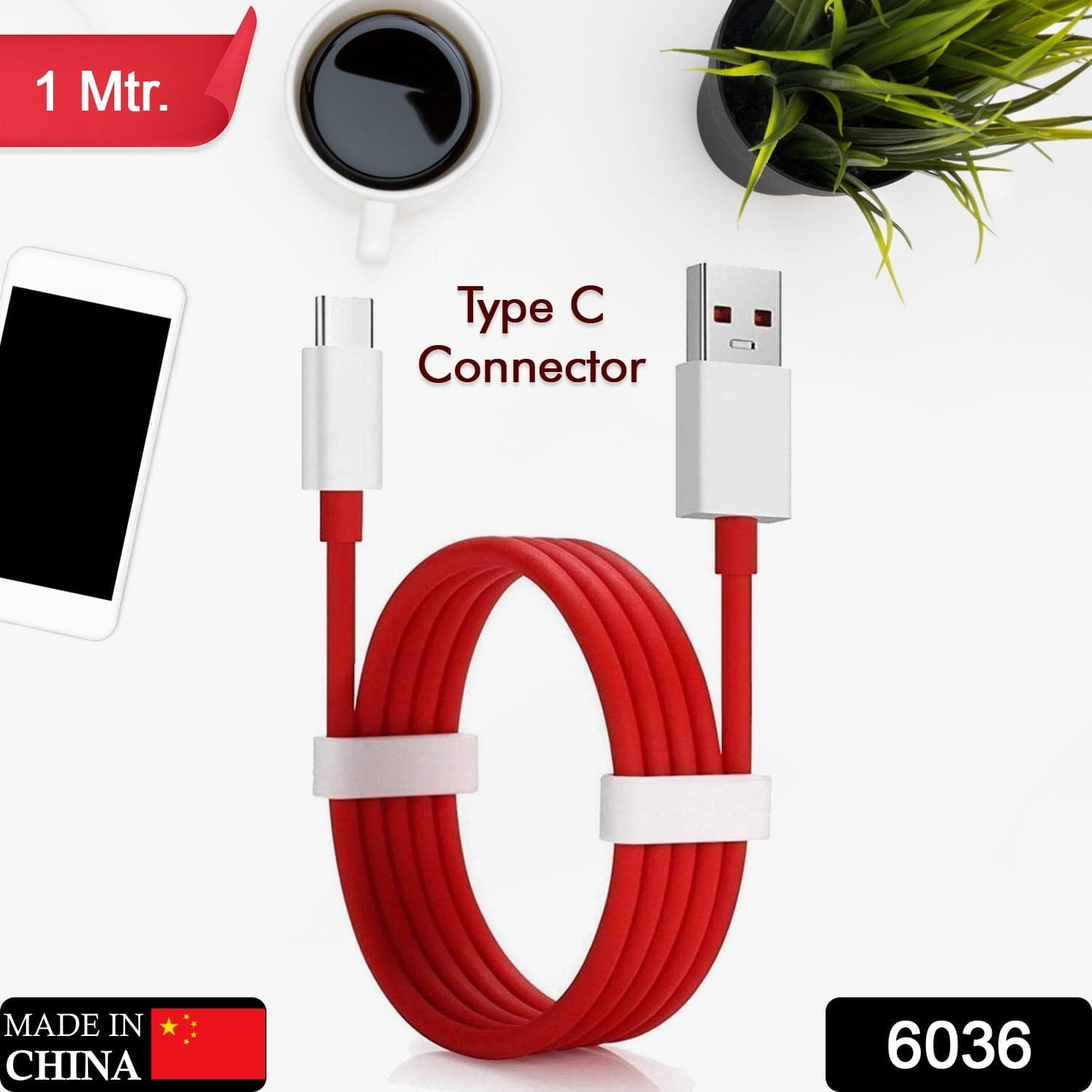 Unique Type C Dash Charging USB Cable for Fast Charging & Data Transfer (Red, 1 Meter) thumbnail 2