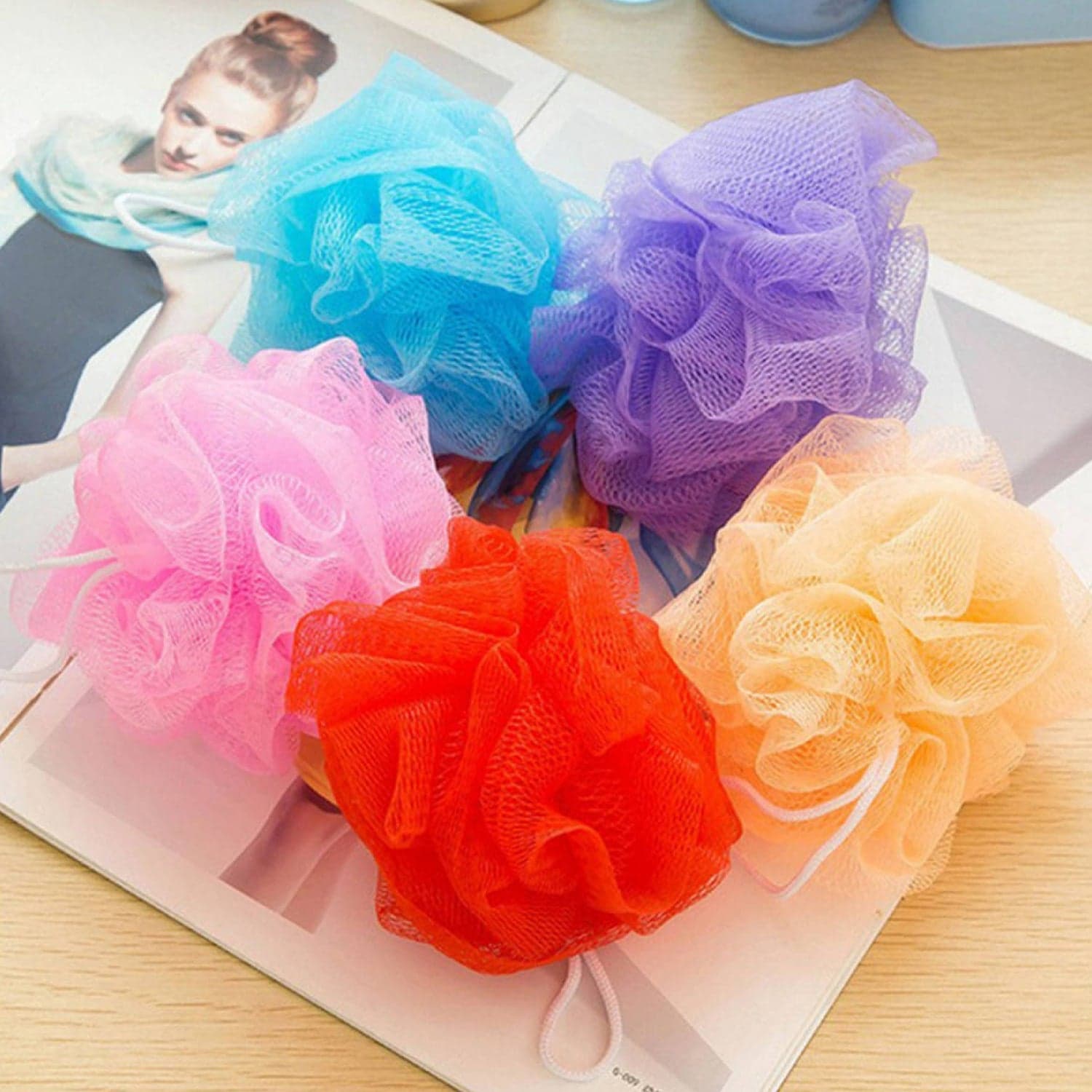 Bath Shower Loofah Sponge Pouf Body Scrubber (Pack of 6Pcs) thumbnail 1