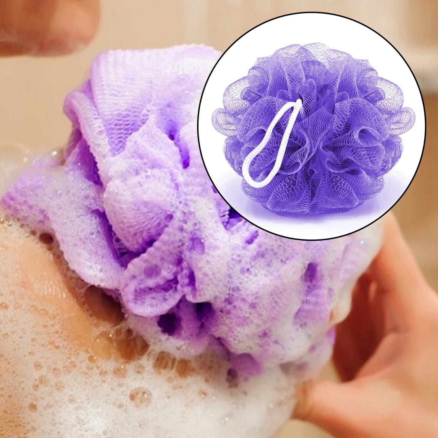 Bath Shower Loofah Sponge Pouf Body Scrubber (Pack of 6Pcs) thumbnail 3