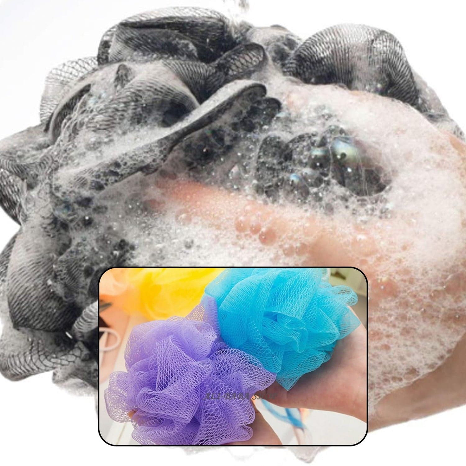 Bath Shower Loofah Sponge Pouf Body Scrubber (Pack of 6Pcs) thumbnail 7