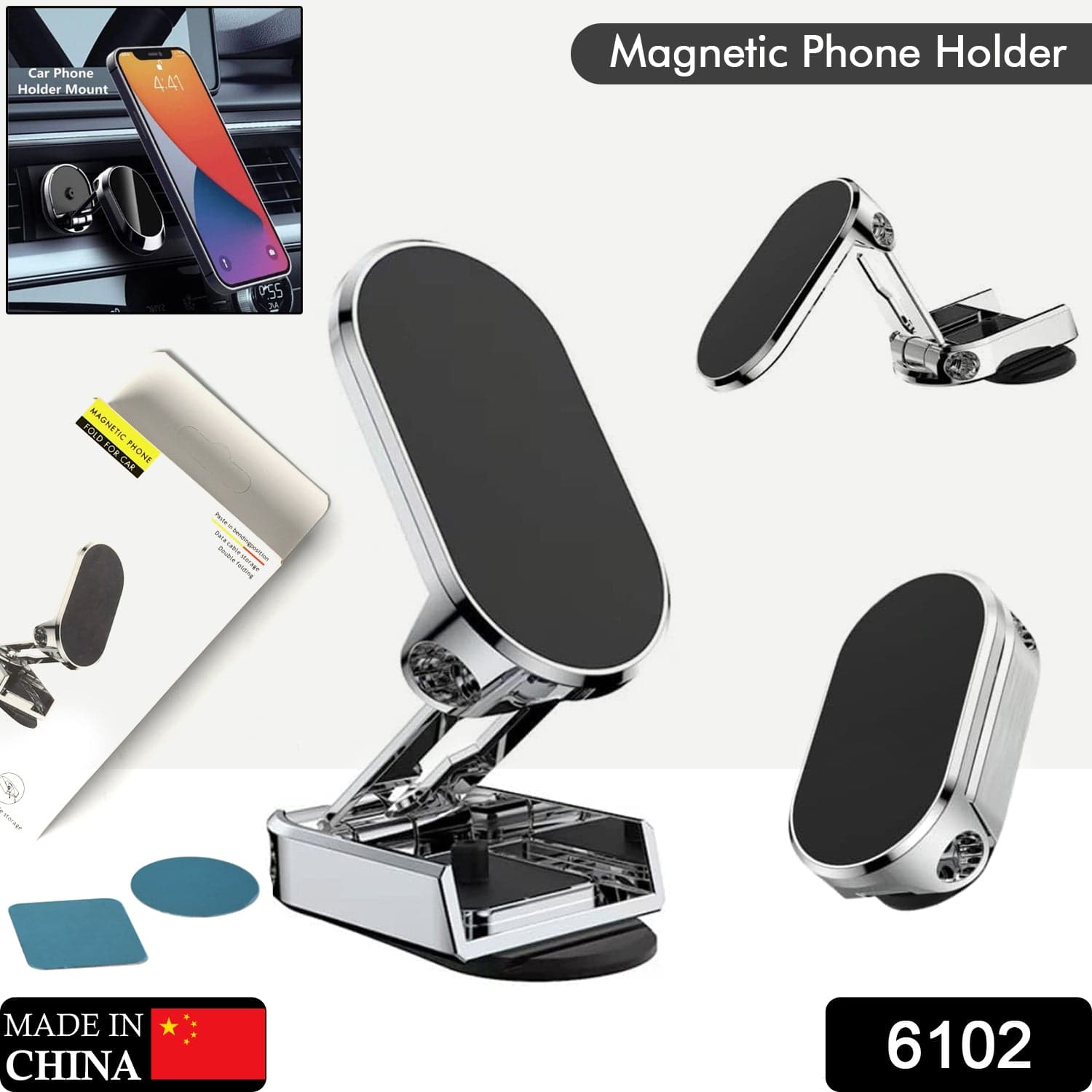 360° Rotating Magnetic Car Phone Holder in Metal (1 Pc, Folding) thumbnail 2