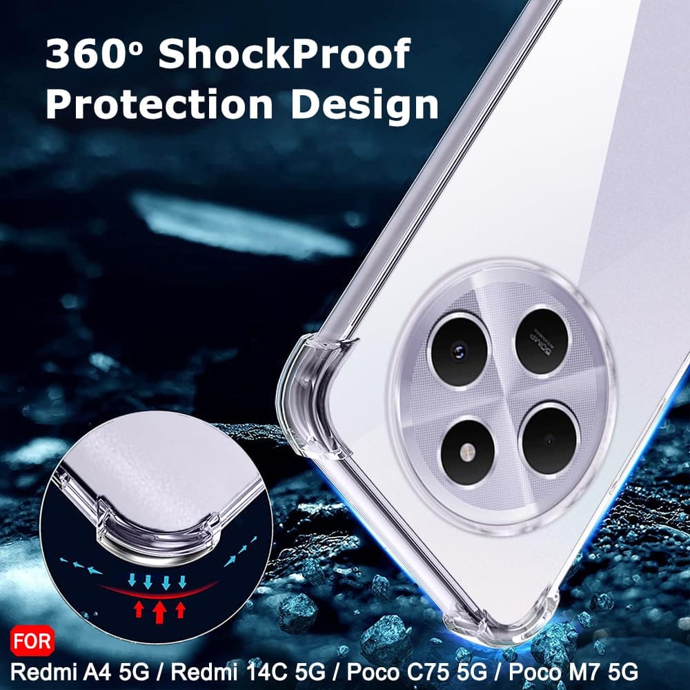 Transparent Crystal Clear Back Cover Case For Mi Redmi A4 5G / 14C 5G / Poco C75 5G / Poco M7 5G | Shockproof Soft TPU | Cushioned Edges For Ultimate Protection Cover (TPU, Transparent) thumbnail 5