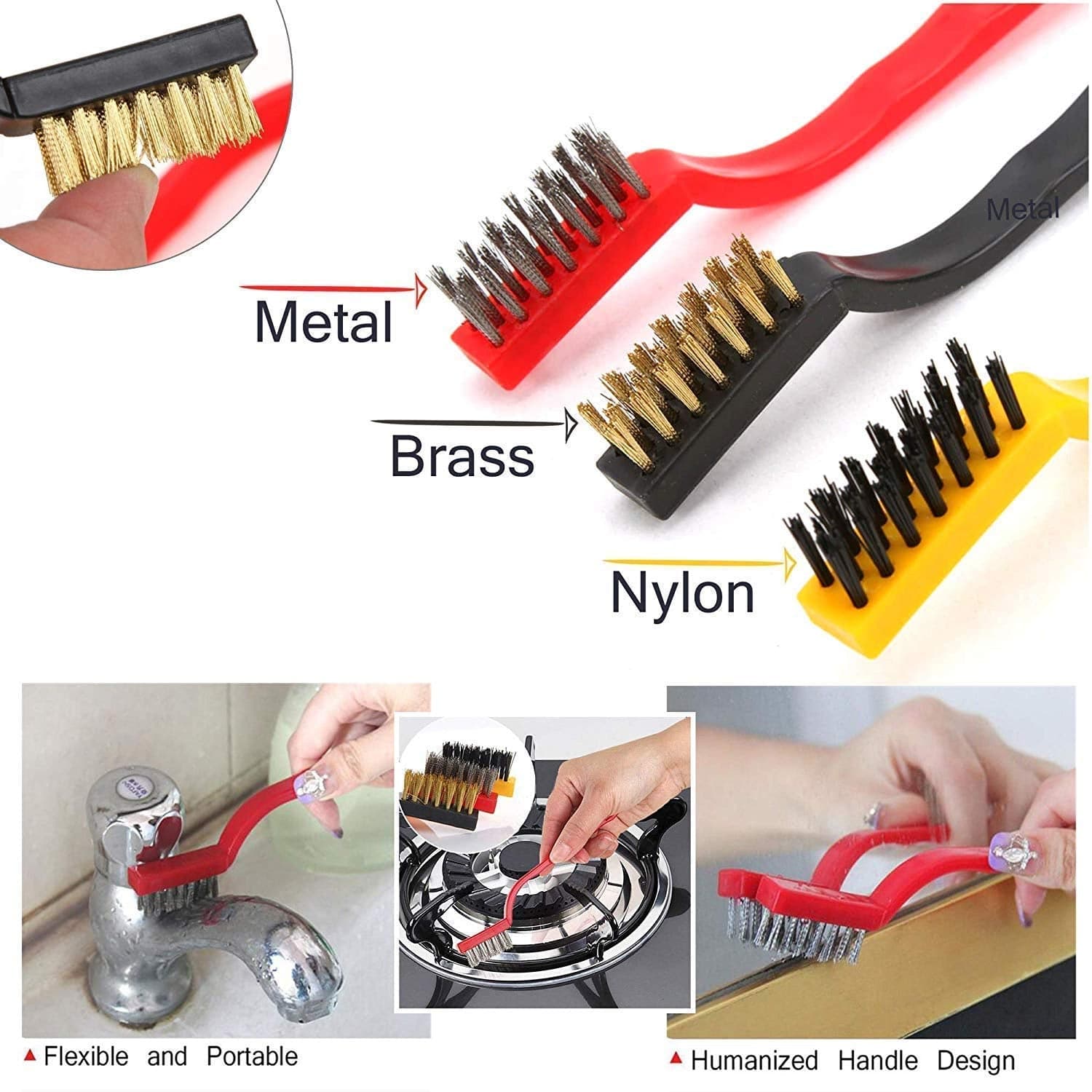 Mini Wire Brush Set - Brass, Nylon, Steel for Cleaning & Rust Removal (3 Pcs Set) thumbnail 8