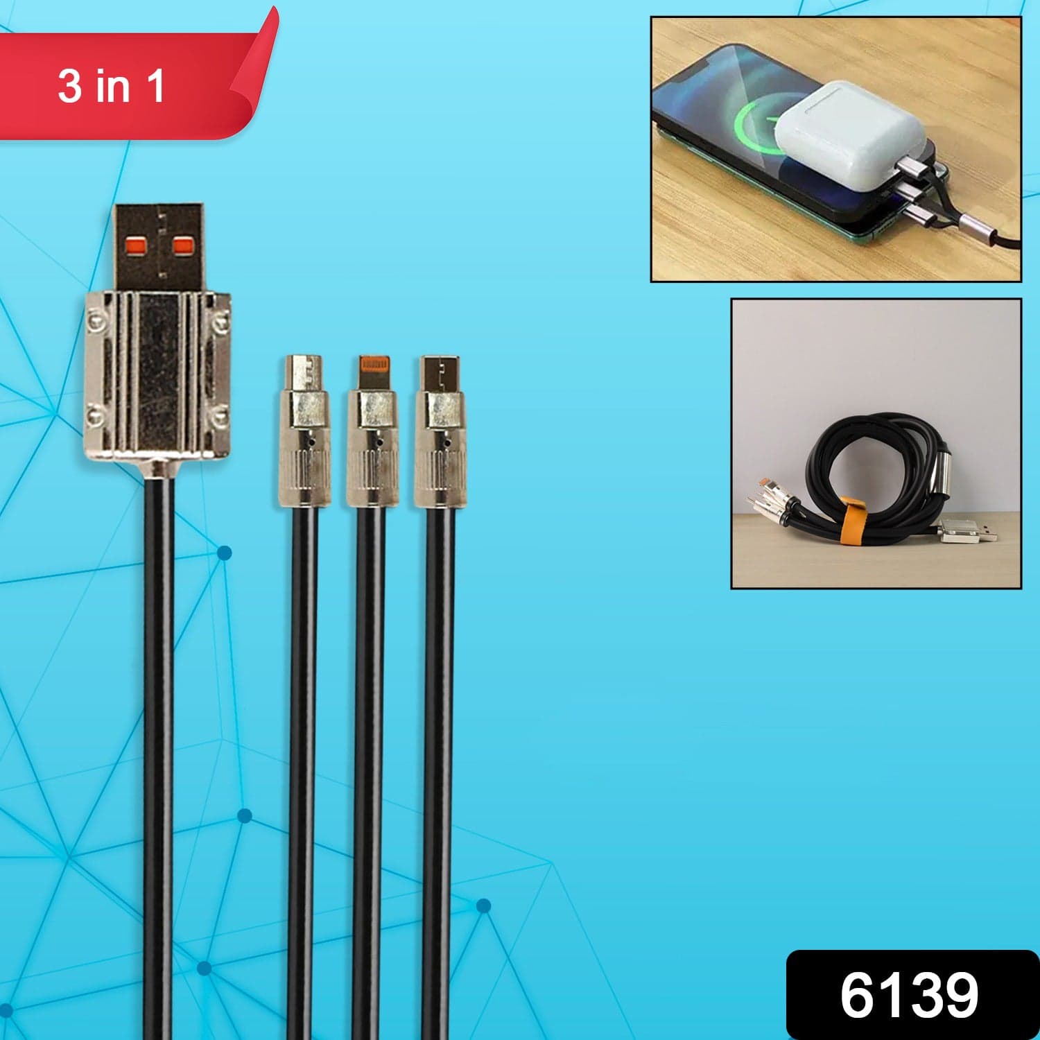 3 in 1 Multi Super Fast Charging Cable (1 Pc / 2 Mtr.) thumbnail 2