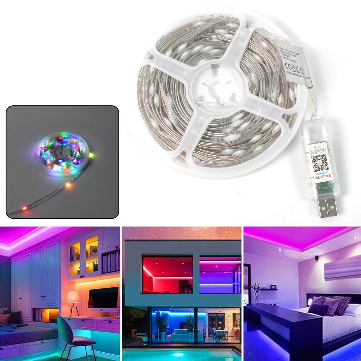 Multi Coloured 10M RGB LED Strip Lights (1 Pc) thumbnail 1