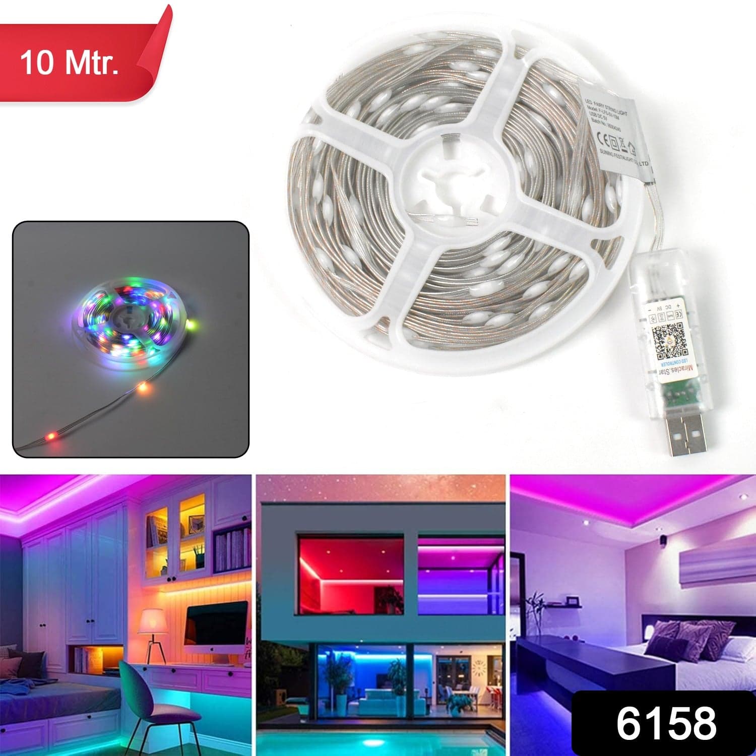 Multi Coloured 10M RGB LED Strip Lights (1 Pc) thumbnail 2
