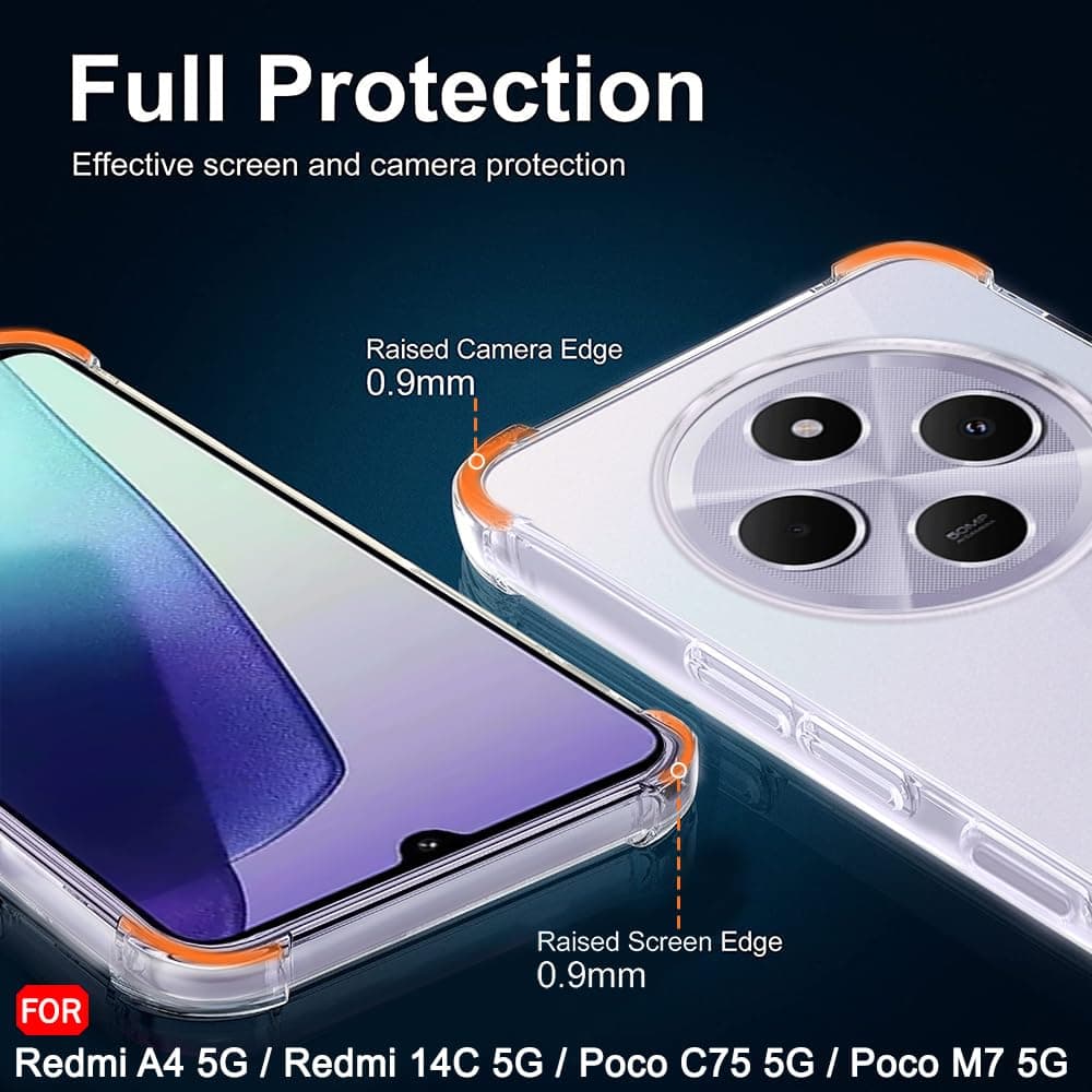 Transparent Crystal Clear Back Cover Case For Mi Redmi A4 5G / 14C 5G / Poco C75 5G / Poco M7 5G | Shockproof Soft TPU | Cushioned Edges For Ultimate Protection Cover (TPU, Transparent) thumbnail 6