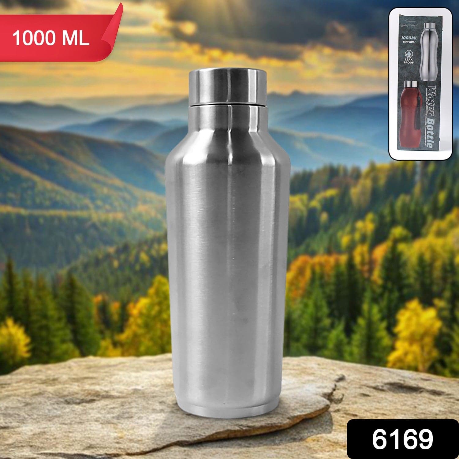 Stainless Steel Water Bottle (1000ML / 1 Pc / Steel) thumbnail 2