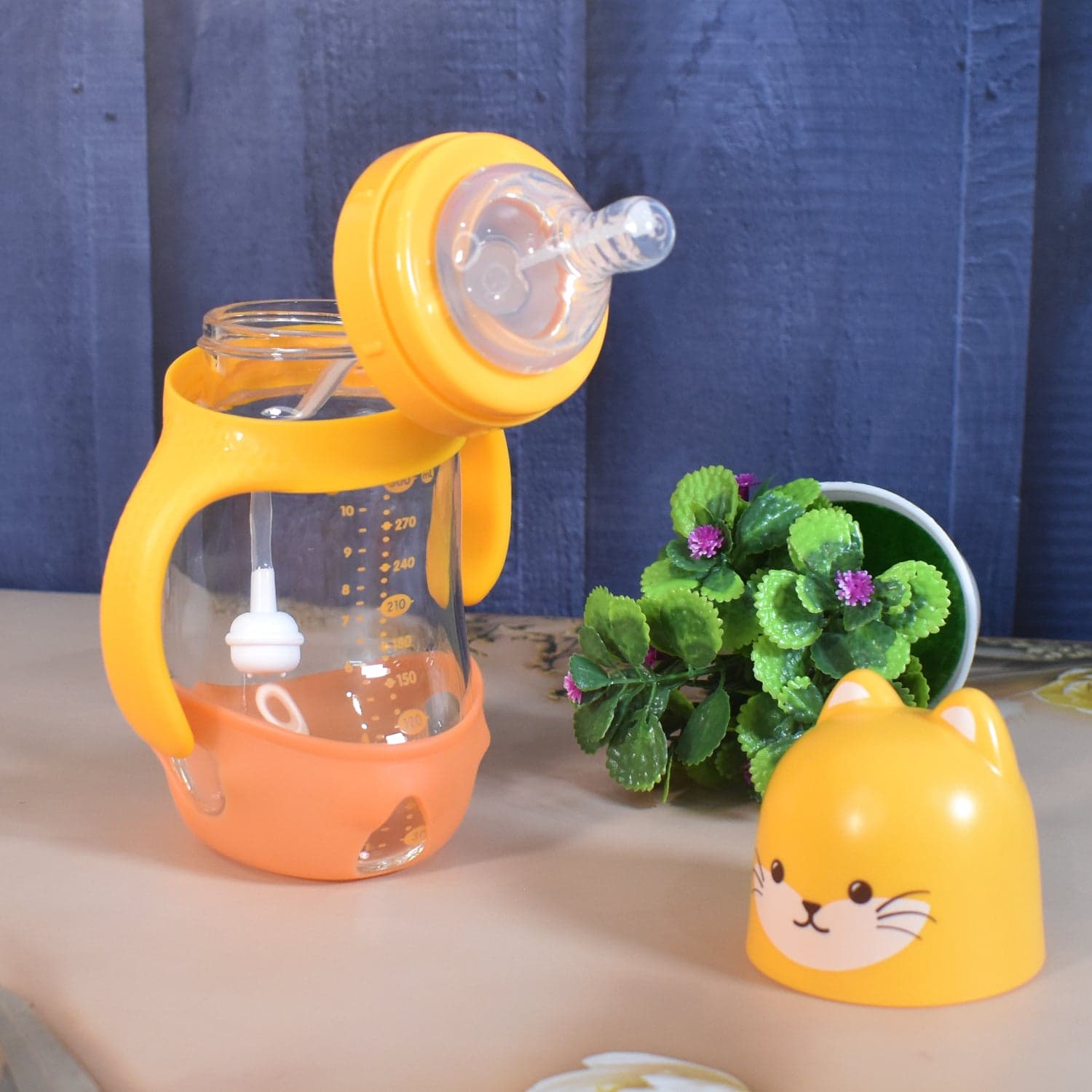 Glass Baby Feeding Bottle with Handles & Straw (300 ML / 1 Pc) thumbnail 3