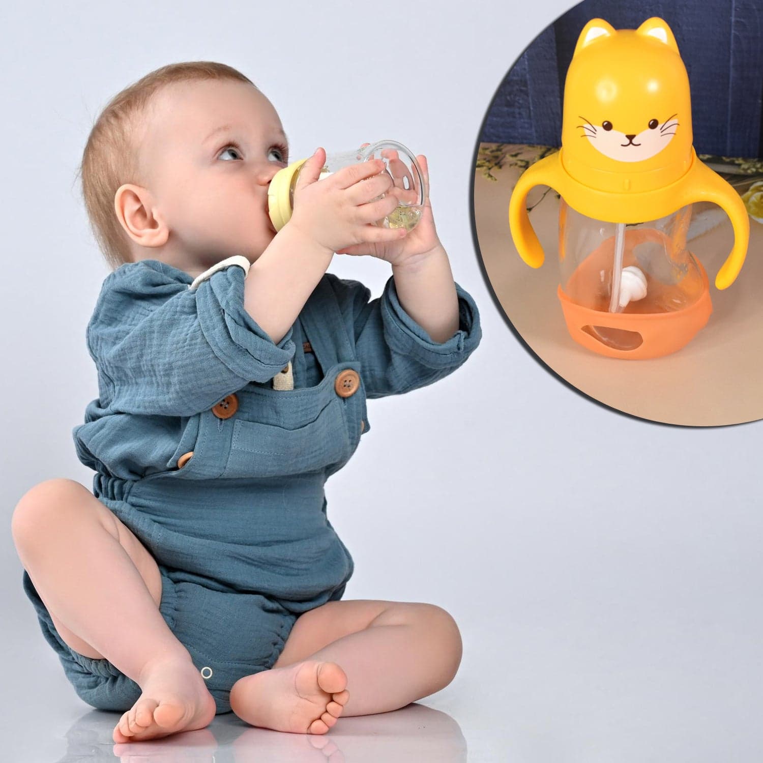 Glass Baby Feeding Bottle with Handles & Straw (300 ML / 1 Pc) thumbnail 6