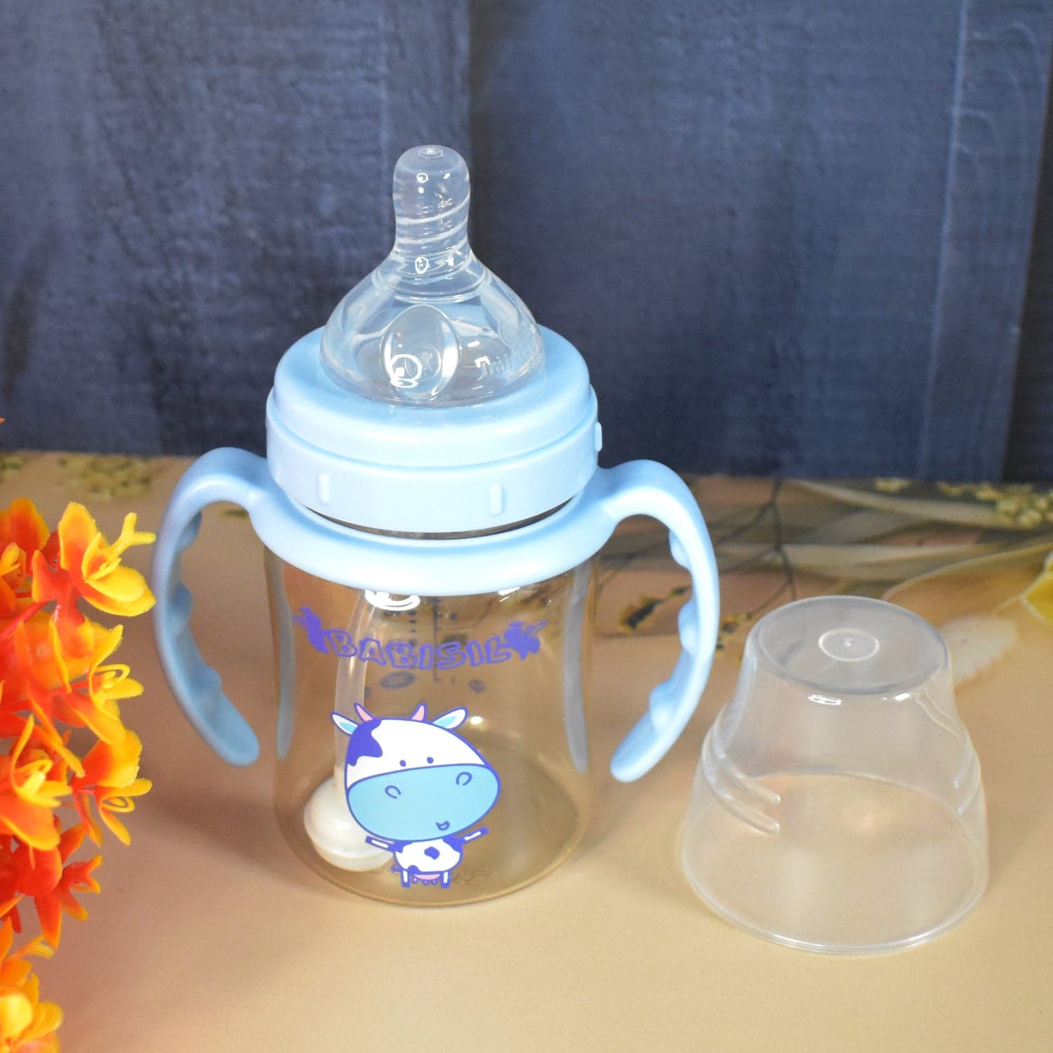 Plastic Baby Feeding Bottle with Handles, Cleaning brush & Straw (180 ML / 1 Pc) thumbnail 1