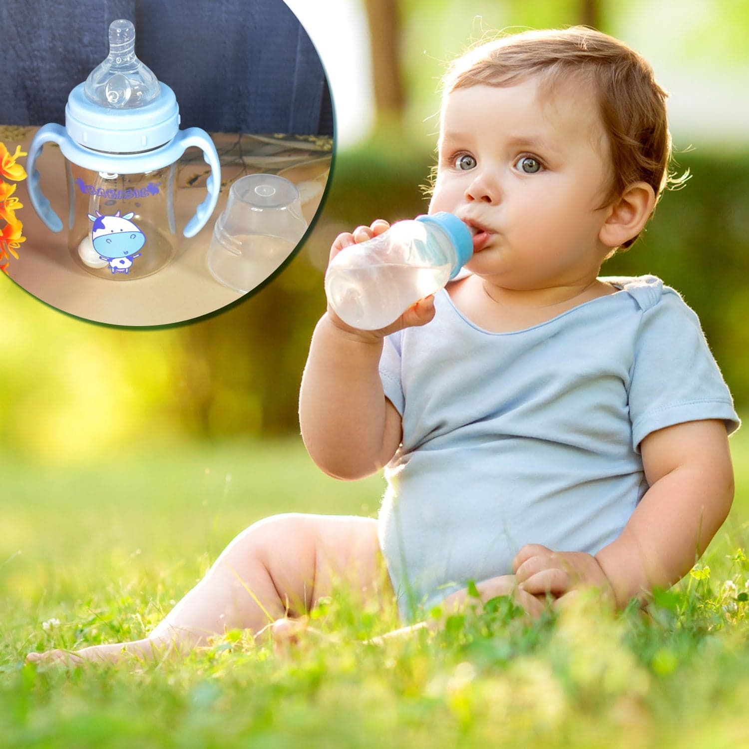 Plastic Baby Feeding Bottle with Handles, Cleaning brush & Straw (180 ML / 1 Pc) thumbnail 4