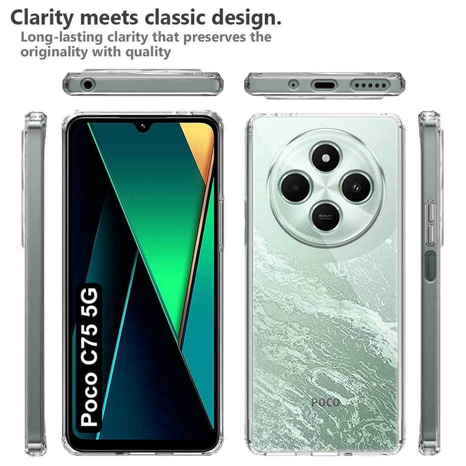 Crystal Clear Back Case Cover For Poco C75 5G | Transparent Back Cover | Raised Bumps For Camera & Screen Protection For Poco C75 5G thumbnail 2