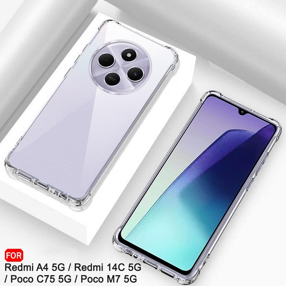 Transparent Crystal Clear Back Cover Case For Mi Redmi A4 5G / 14C 5G / Poco C75 5G / Poco M7 5G | Shockproof Soft TPU | Cushioned Edges For Ultimate Protection Cover (TPU, Transparent) thumbnail 4