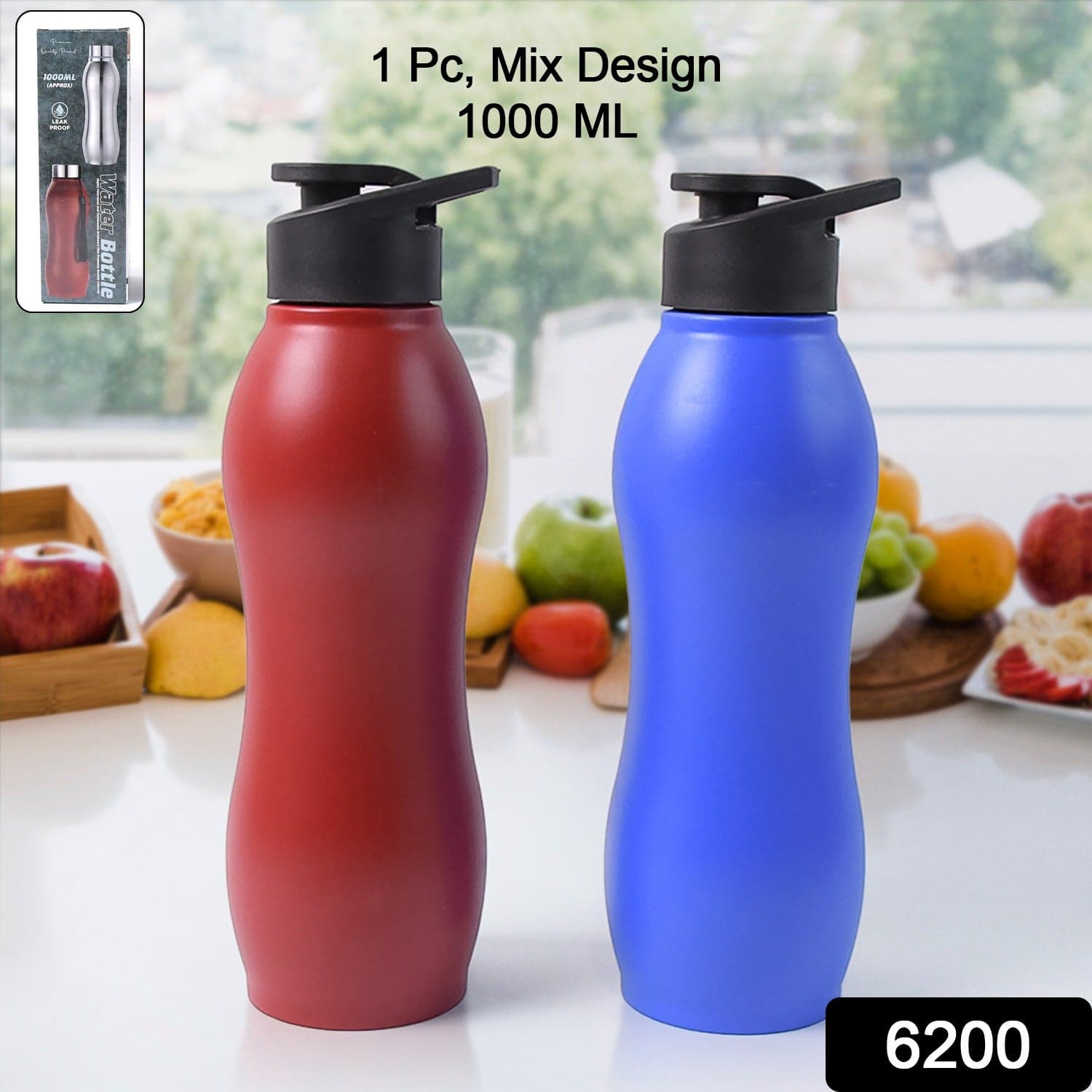 Stainless Steel Water Bottle (1000ML / Mix Colour / 1 Pc / Matte) thumbnail 2