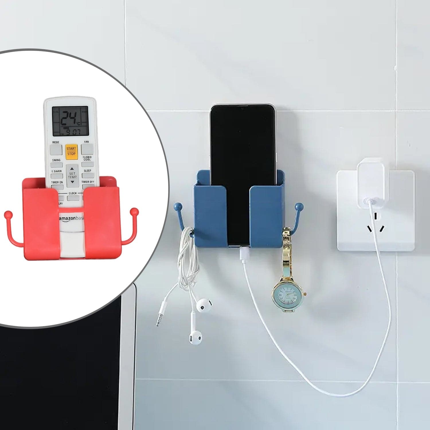 Wall Mounted Storage Box / Remote Storage Organizer Case with 2 Side Hanging Hooks (4 Pcs Set) thumbnail 8