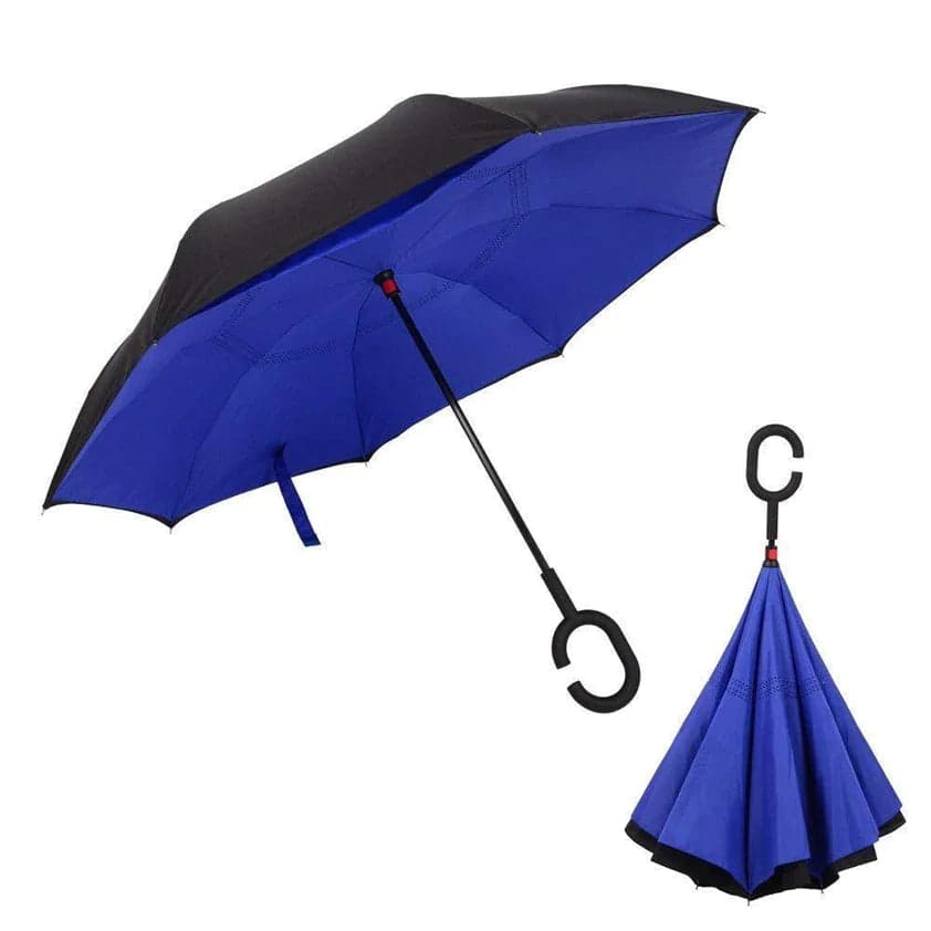 Plain design Windproof Upside Down Reverse Umbrella with C-Shaped Handle thumbnail 1
