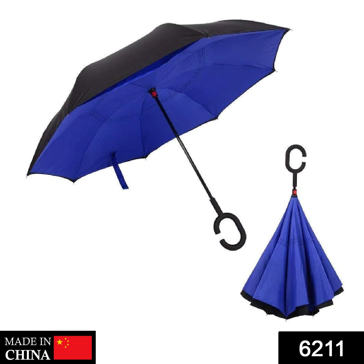 Plain design Windproof Upside Down Reverse Umbrella with C-Shaped Handle thumbnail 2