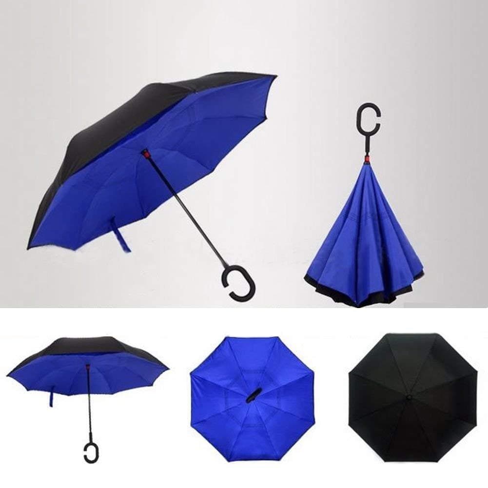 Plain design Windproof Upside Down Reverse Umbrella with C-Shaped Handle thumbnail 3
