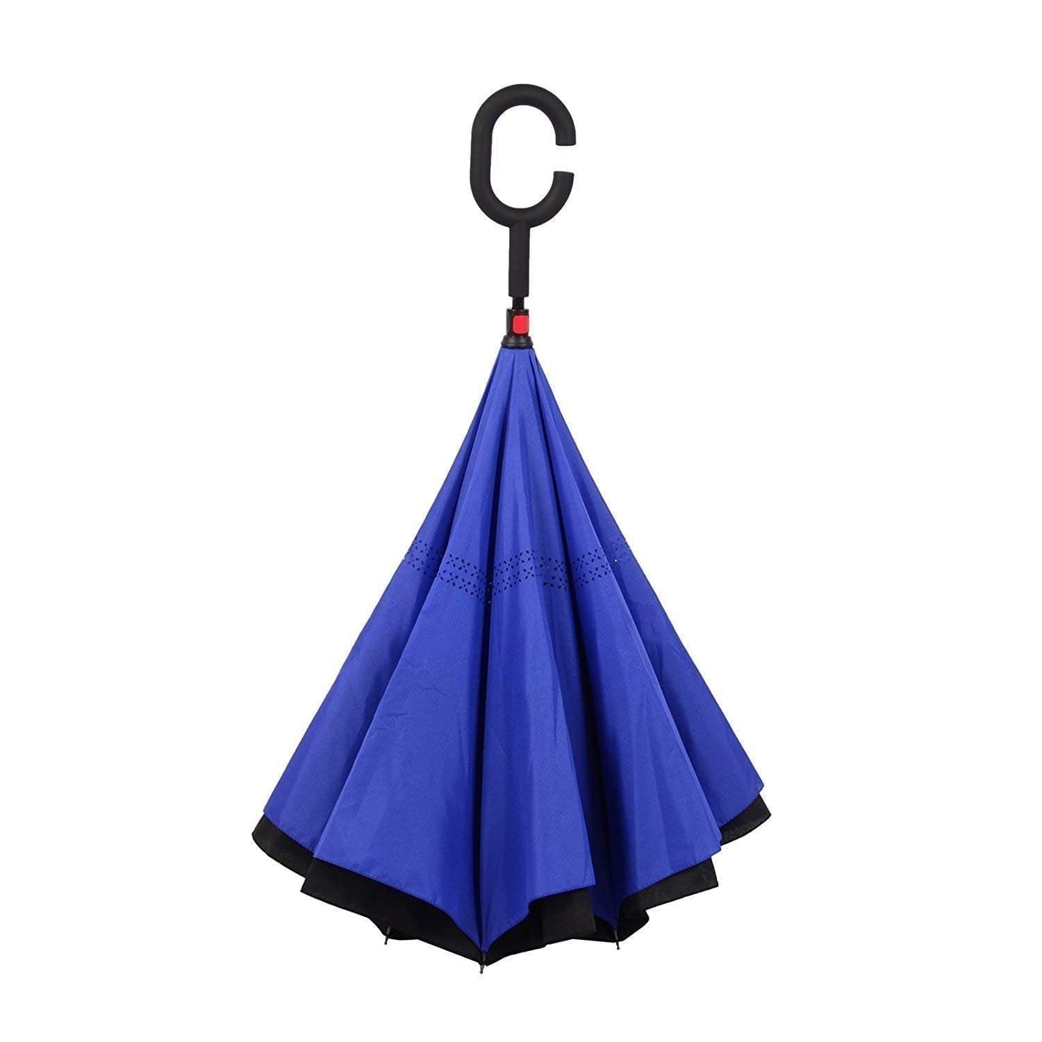 Plain design Windproof Upside Down Reverse Umbrella with C-Shaped Handle thumbnail 5