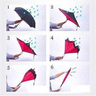 Plain design Windproof Upside Down Reverse Umbrella with C-Shaped Handle thumbnail 6