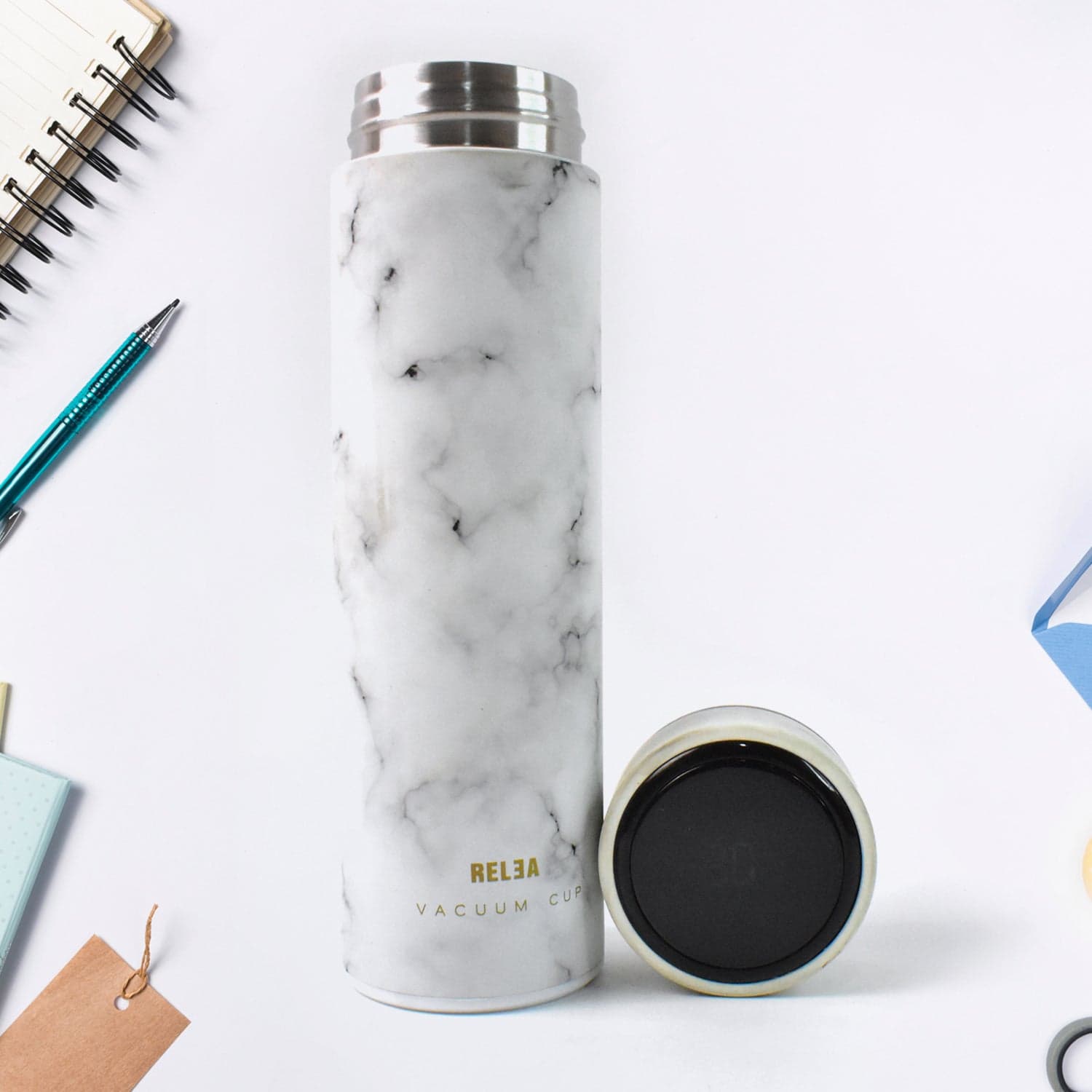 Stainless Steel Temperature Insulated Water Bottle With Marble Pattern (500ml Approx) thumbnail 3