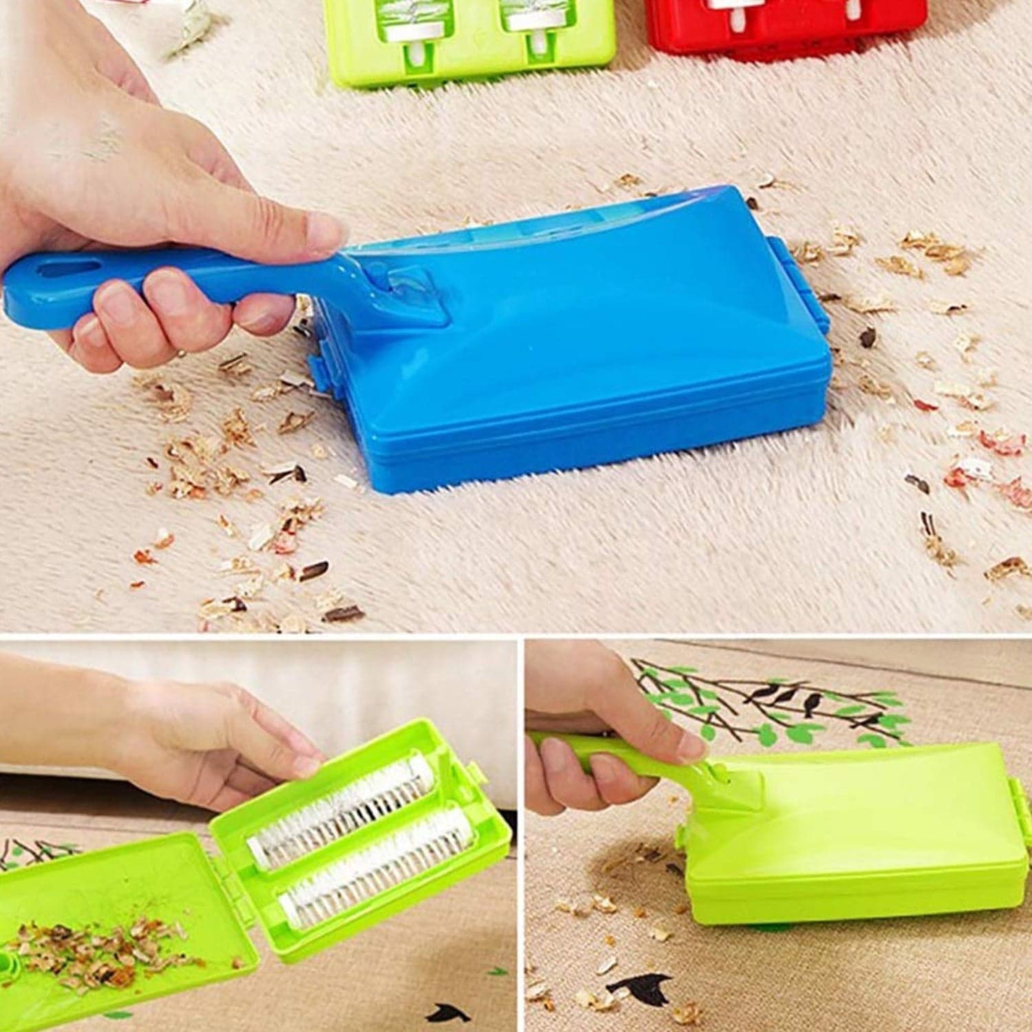 Plastic Handheld Carpet Roller Brush Cleaning With Dust Crumb Collector ID-6230 thumbnail 7