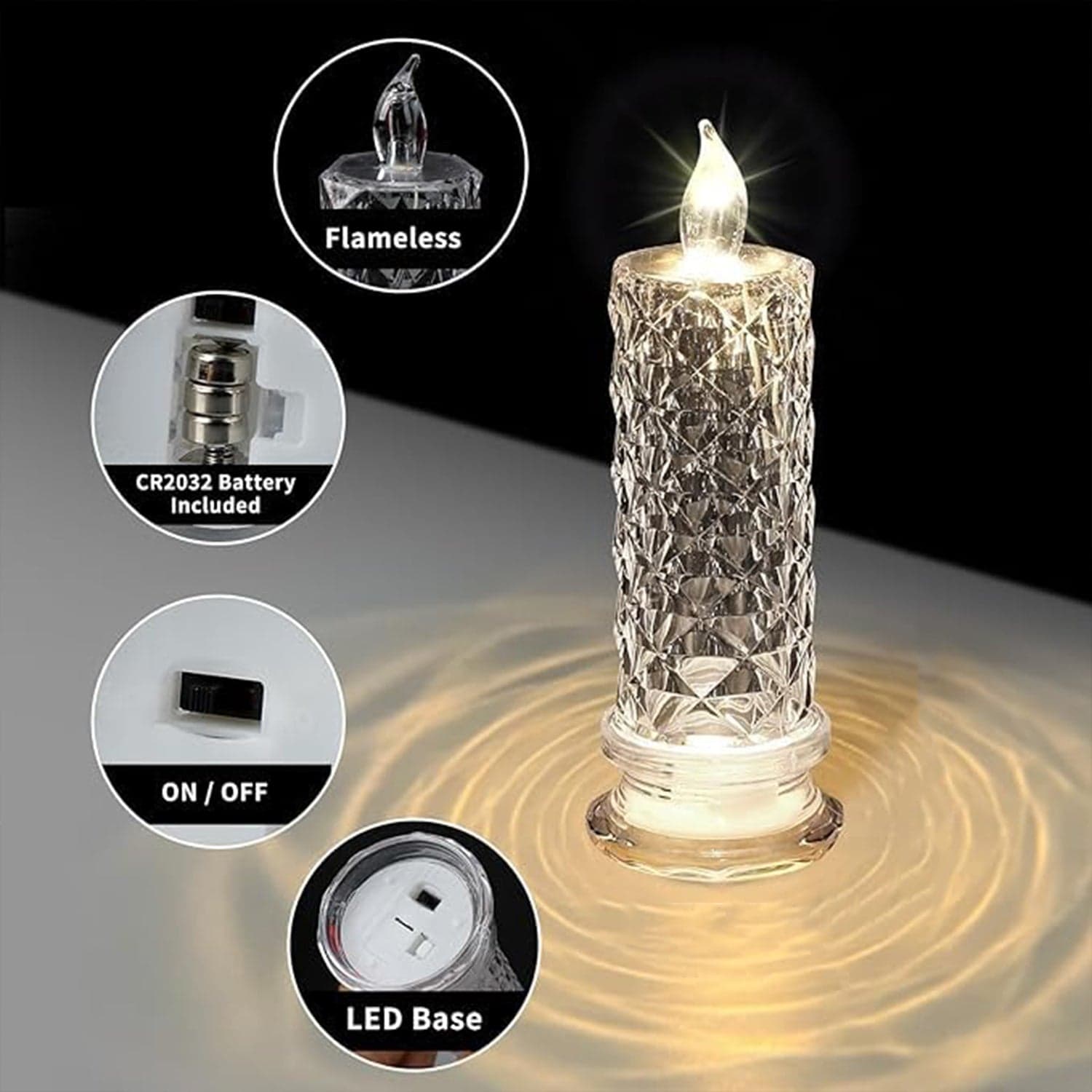 Rose Candles for Home Decoration, Crystal Candle Lights, Diwali ID-6241 thumbnail 3
