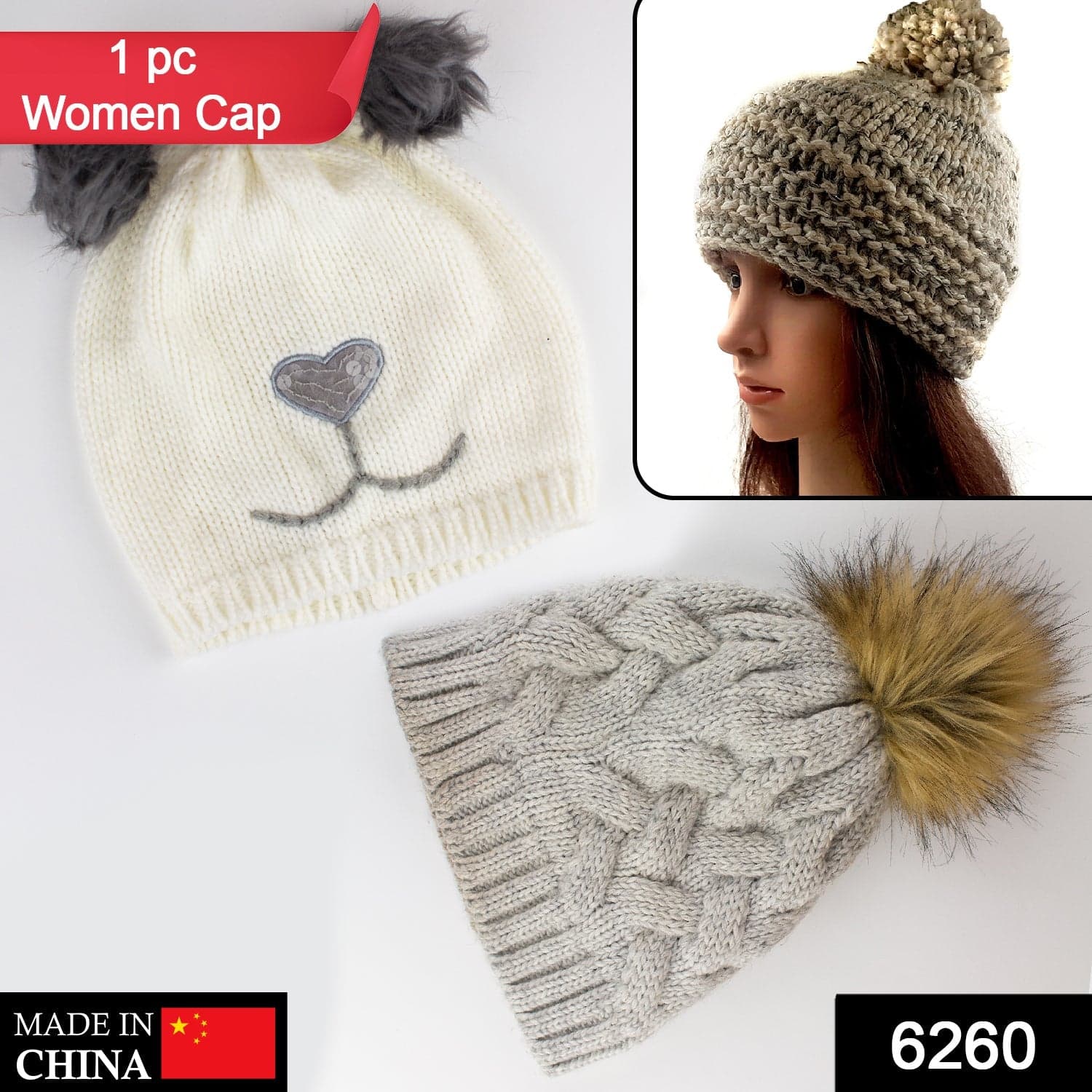 Mix Design Winter cap for Women Warm Thick Cotton Lining Skull Cap Warm Cap Outdoor Sports Hat for Ladies thumbnail 2