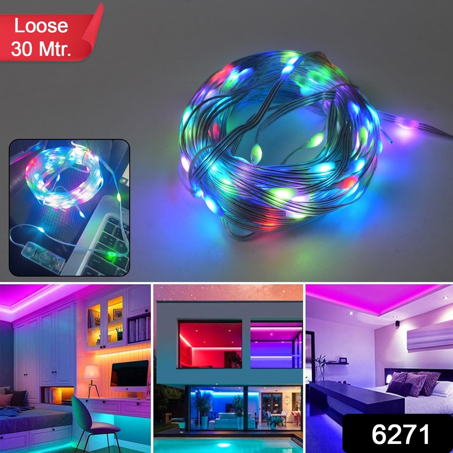 Multi Coloured 30M RGB LED Strip Lights (1 Pc / Loose) thumbnail 2