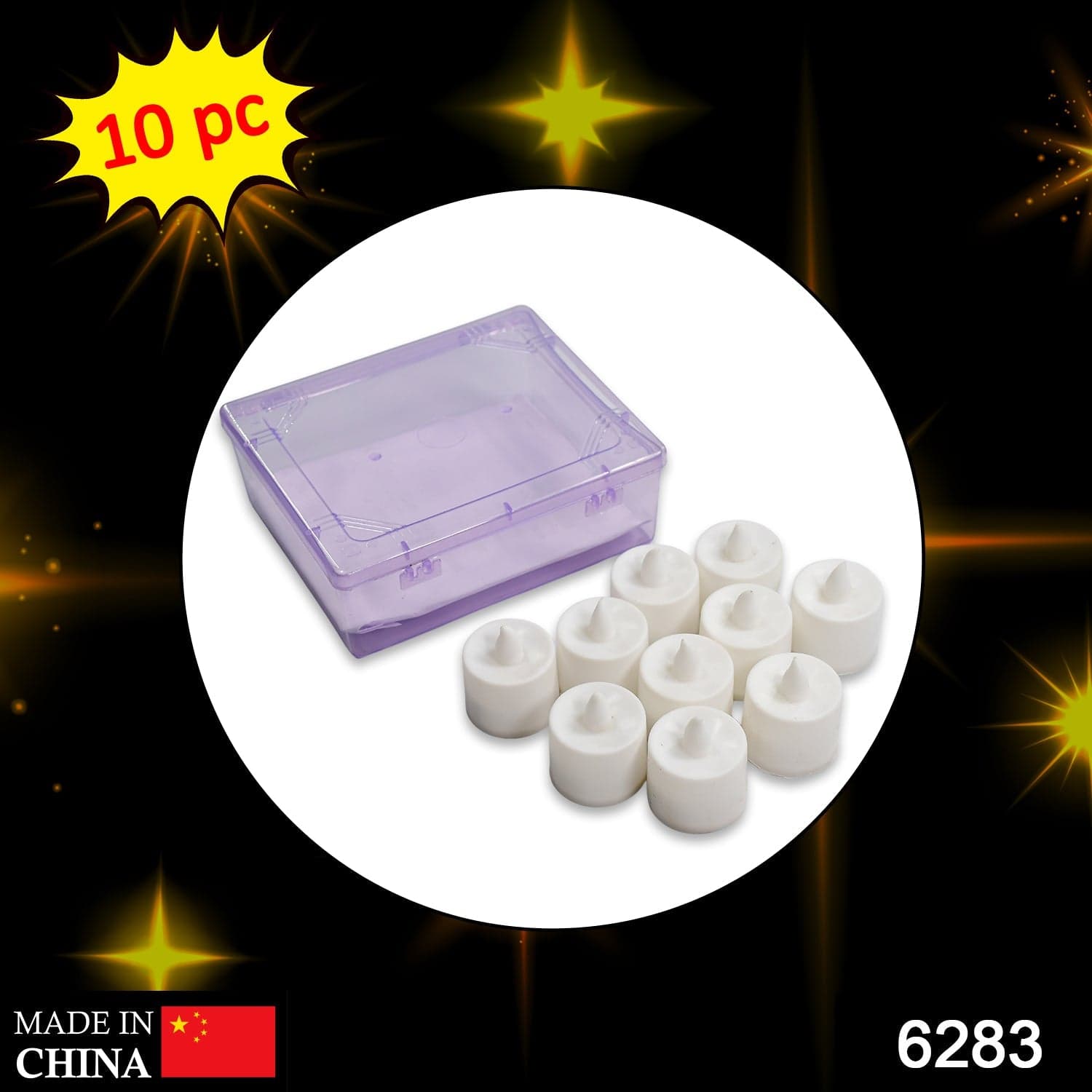 Festival Decorative - LED Yellow Tealight Candles (White, 10 Pcs) With Container, Diwali thumbnail 2