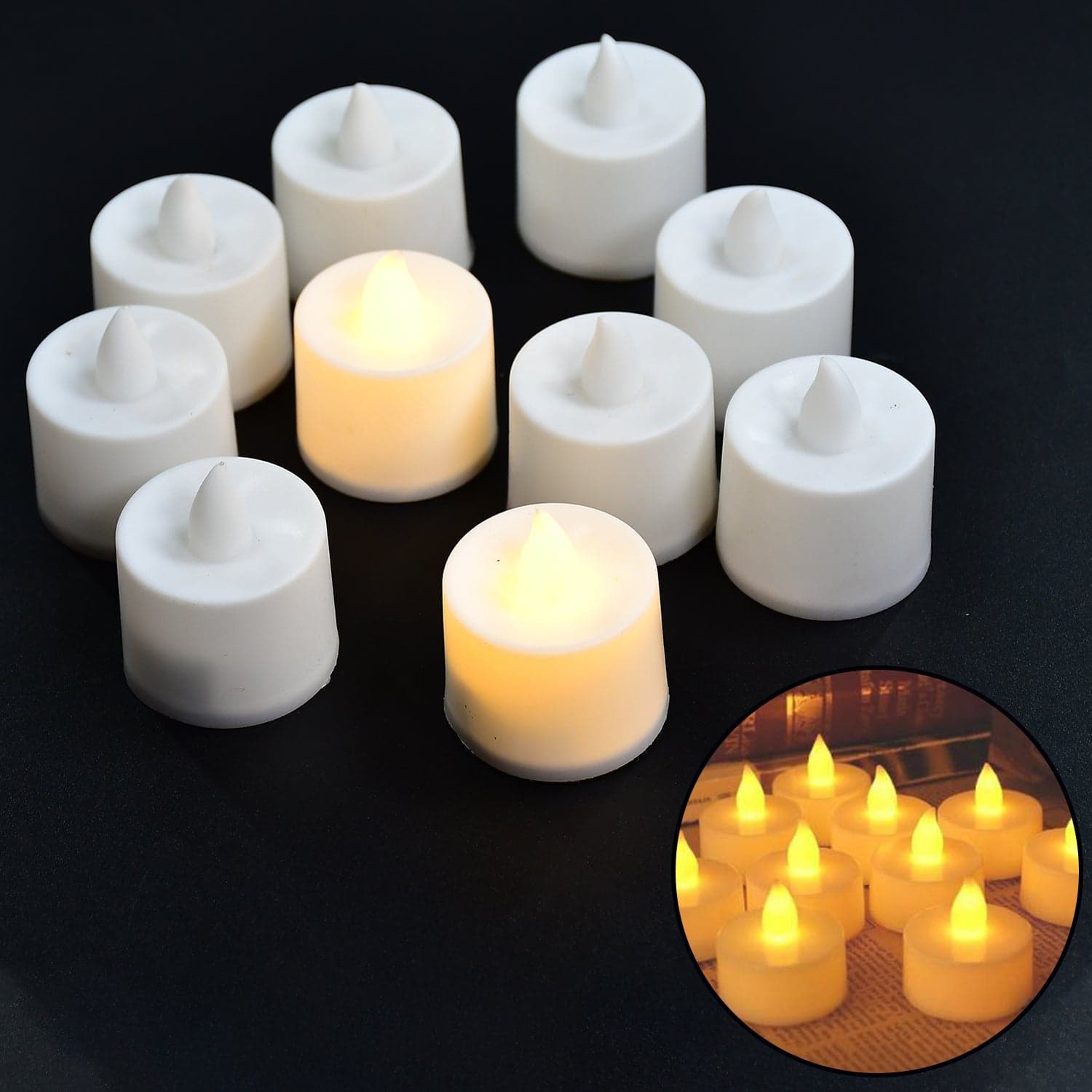 Festival Decorative - LED Yellow Tealight Candles (White, 10 Pcs) With Container, Diwali thumbnail 6