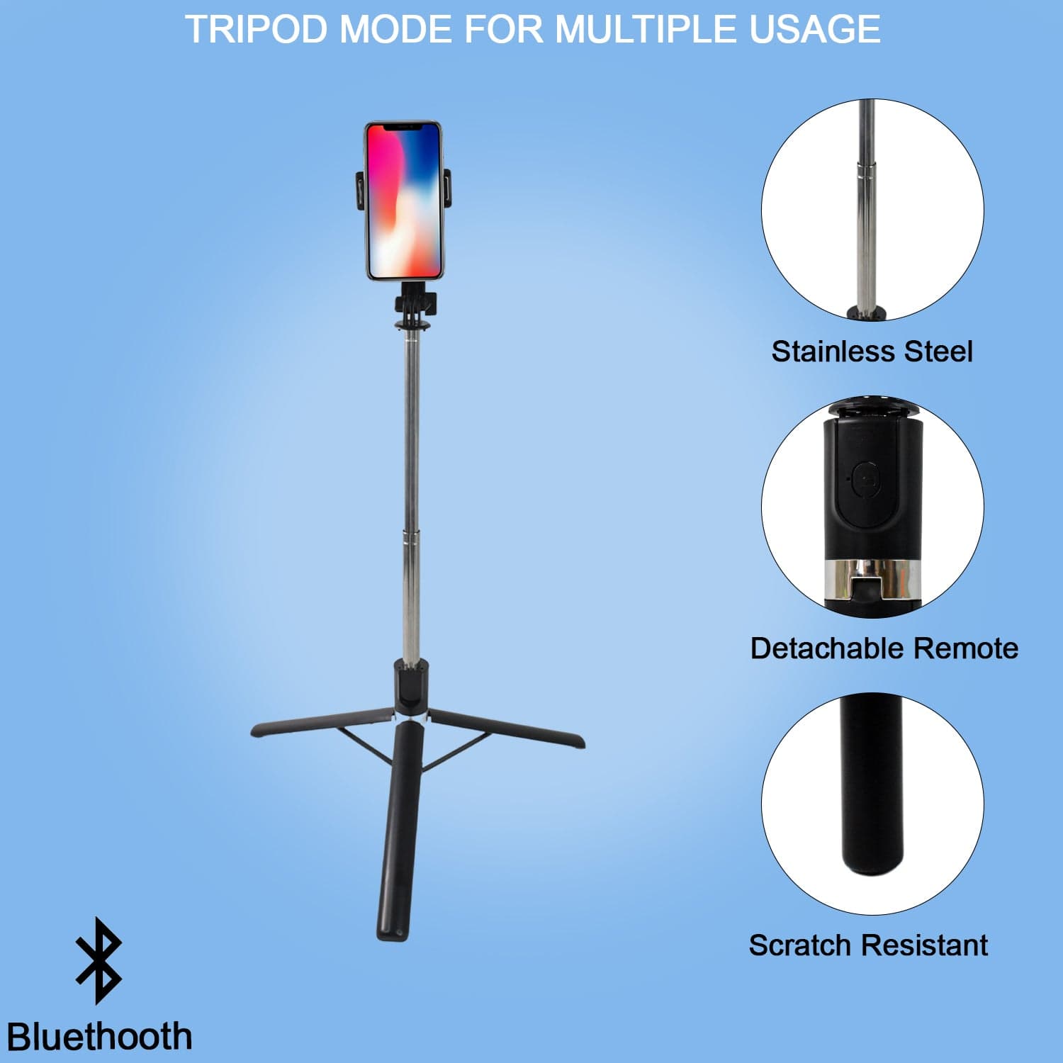 Selfie Stick with Tripod Stand (1 Pc / 160 Cm Long Approx) thumbnail 3