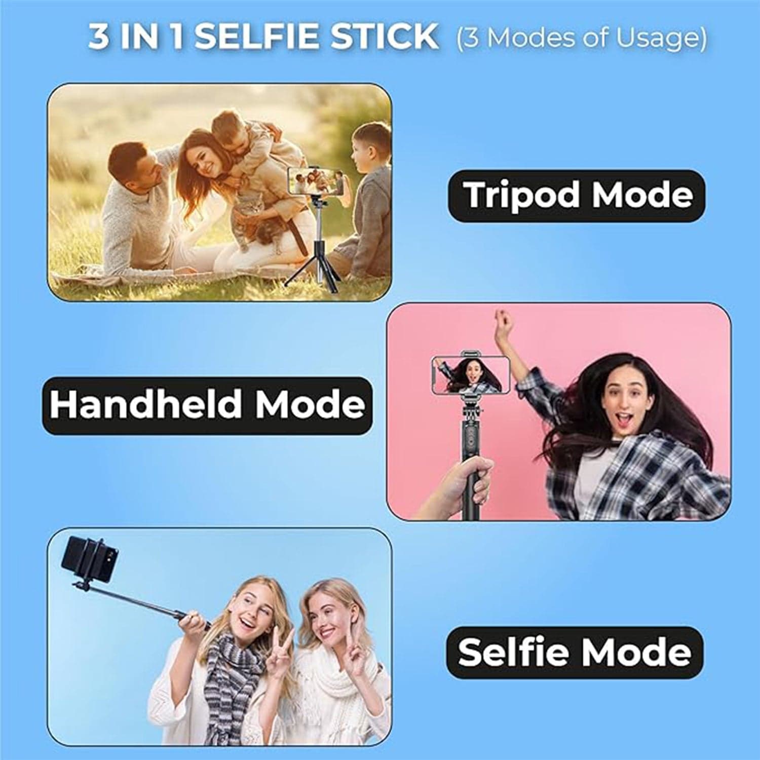 Selfie Stick with Tripod Stand (1 Pc / 160 Cm Long Approx) thumbnail 4