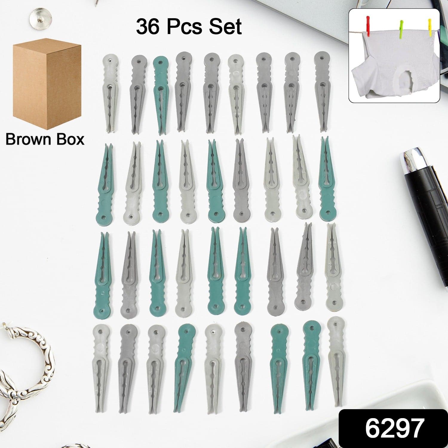 36Pcs MULTIPURPOSE PLASTIC CLOTH HANGING PEGS / CLIPS - 36 PCS thumbnail 2