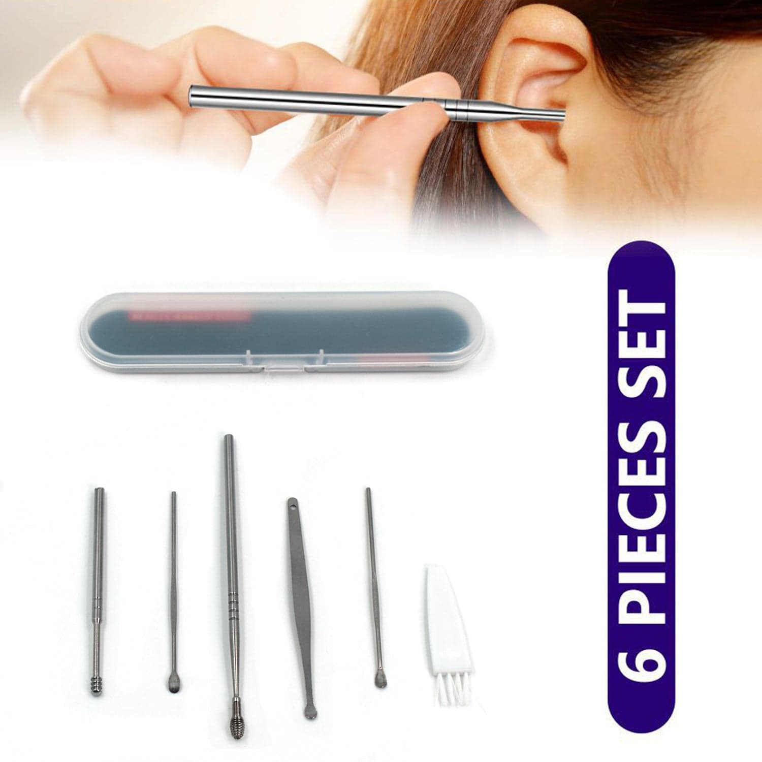 6Pcs Earwax Removal Kit | Ear Cleansing Tool Set | Ear Curette Ear Wax Remover Tool thumbnail 7