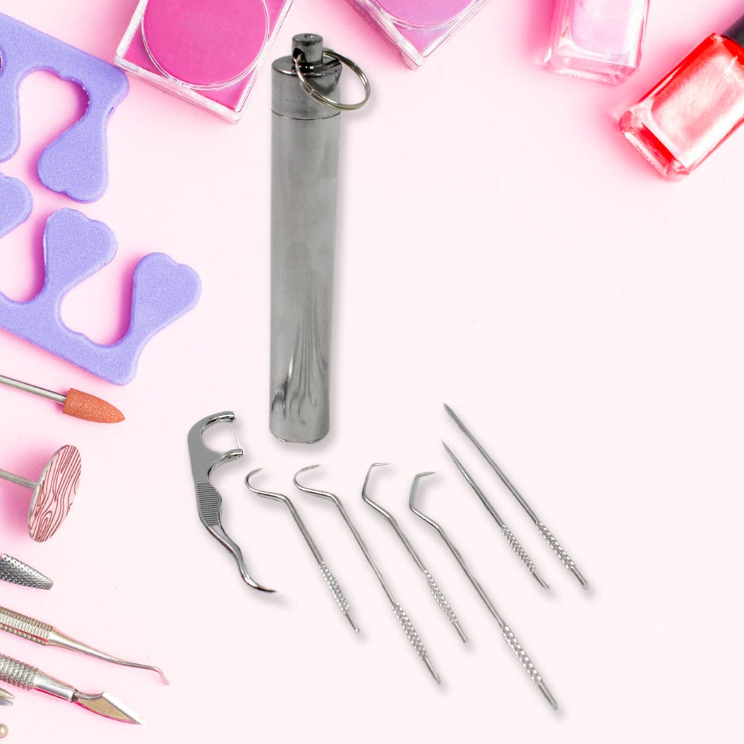 7 IN 1 STAINLESS STEEL TOOTHPICK FLOSSIER SET (1 SET / With Case) thumbnail 1