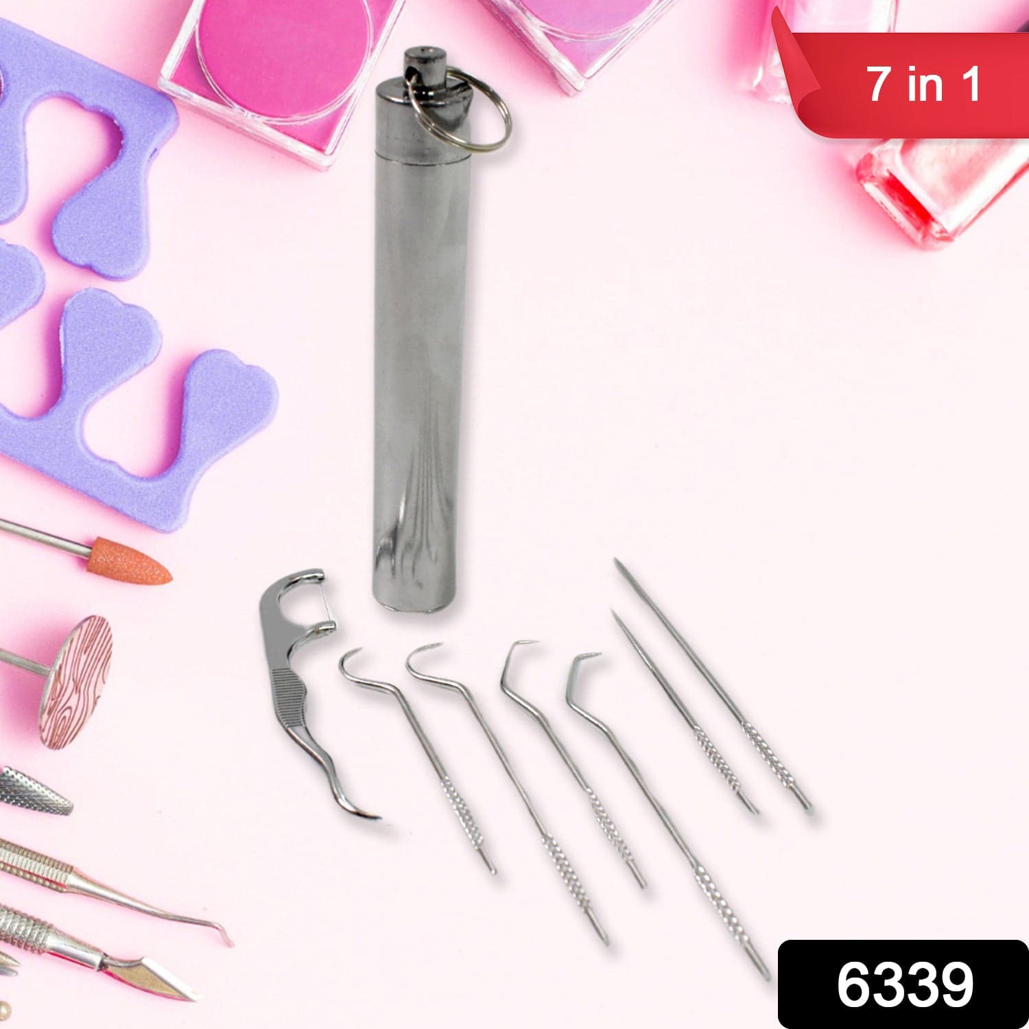 7 IN 1 STAINLESS STEEL TOOTHPICK FLOSSIER SET (1 SET / With Case) thumbnail 2