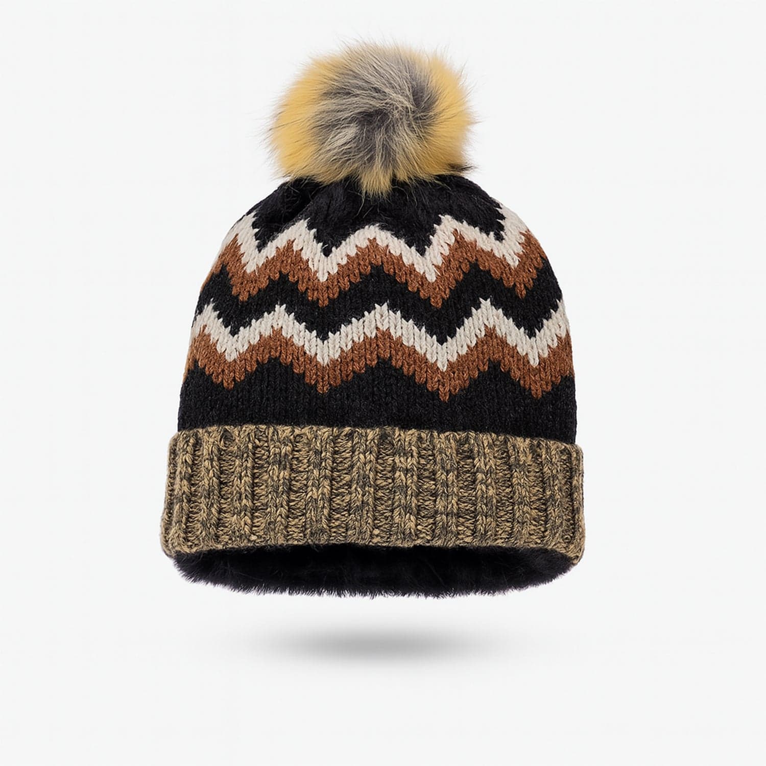 Winter Woolen Knitted Black Inside Fur Beanie Cap (1 Pc / Mix Design & Color) thumbnail 5