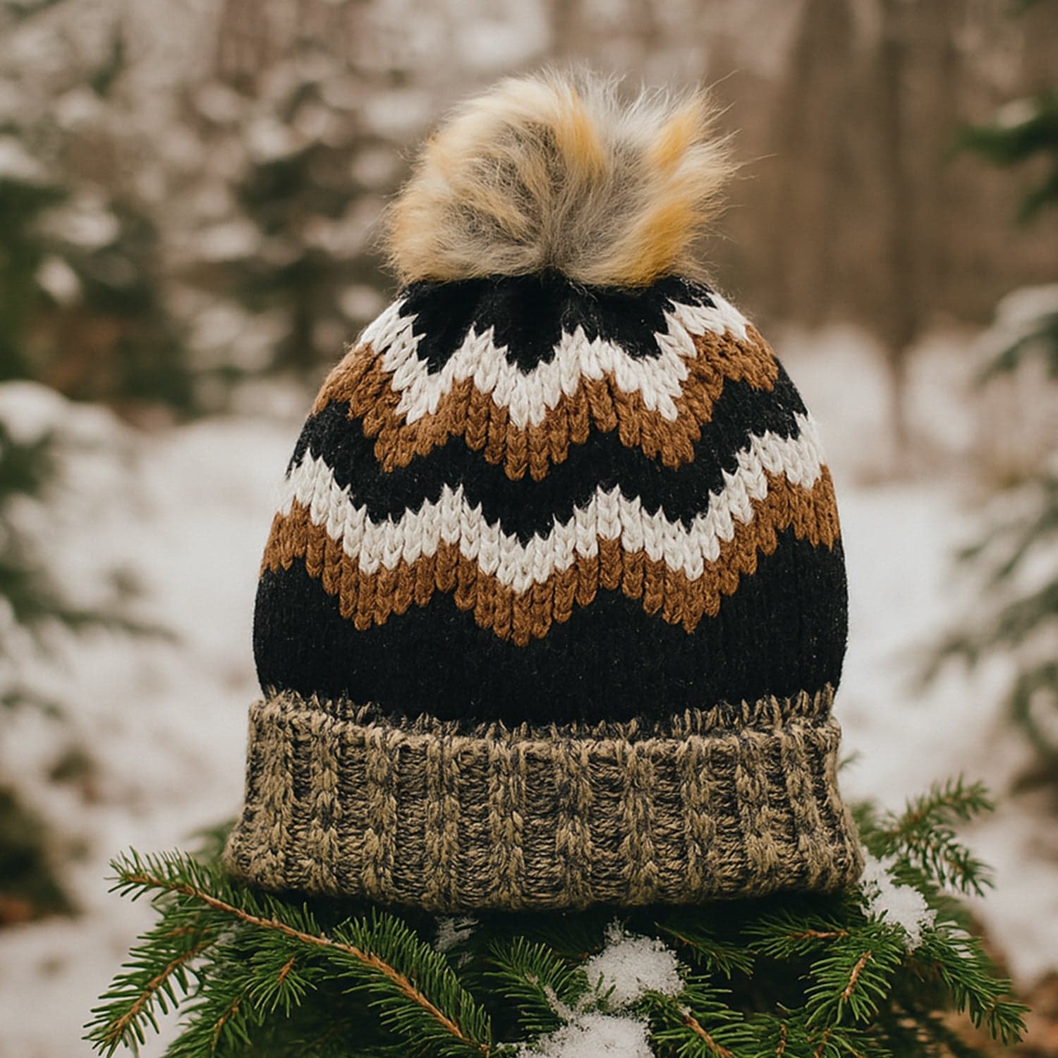 Winter Woolen Knitted Black Inside Fur Beanie Cap (1 Pc / Mix Design & Color) thumbnail 6