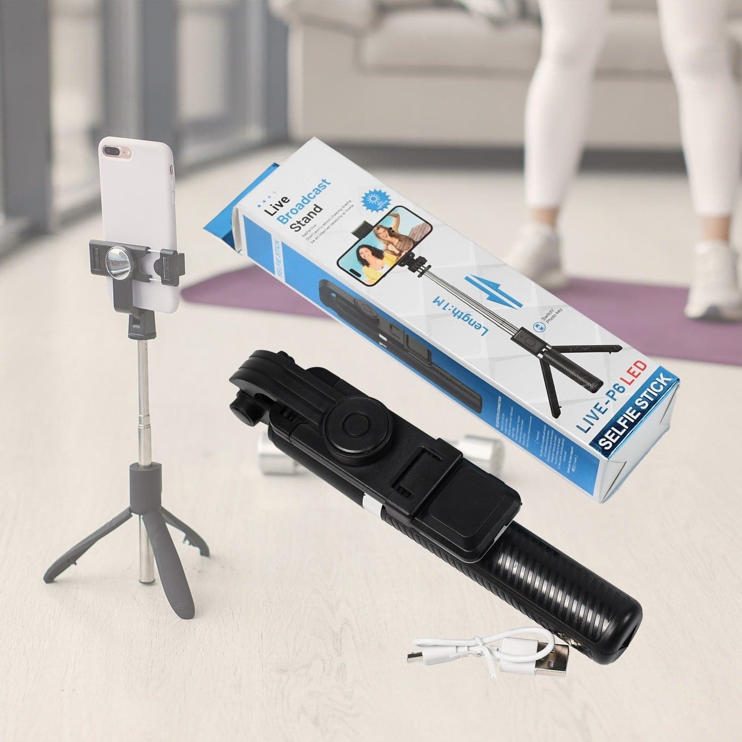 Bluetooth Selfie Stick, Portable Phone Tripod Stand for Mobile. thumbnail 1