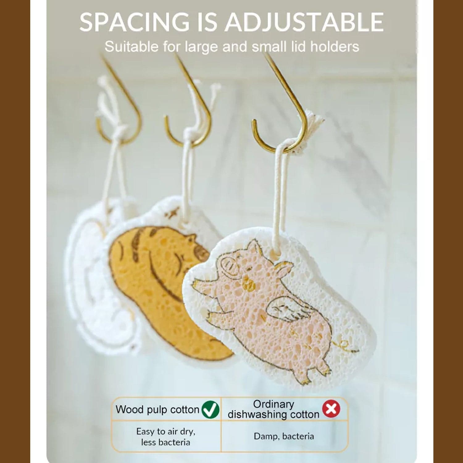 Compressed Wood Pulp Sponge. Creative Cartoon Design Scouring Pad Dishwashing Absorbing Pad. Kitchen Cleaning Tool. thumbnail 11