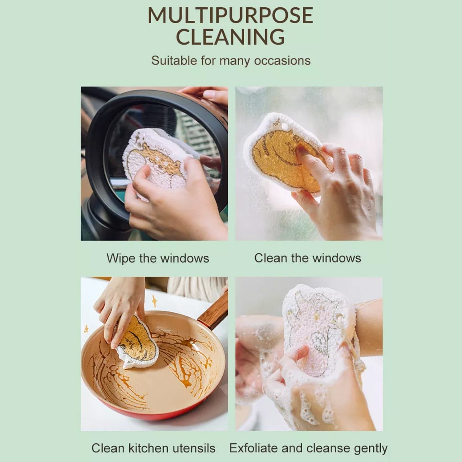 Compressed Wood Pulp Sponge. Creative Cartoon Design Scouring Pad Dishwashing Absorbing Pad. Kitchen Cleaning Tool. thumbnail 4