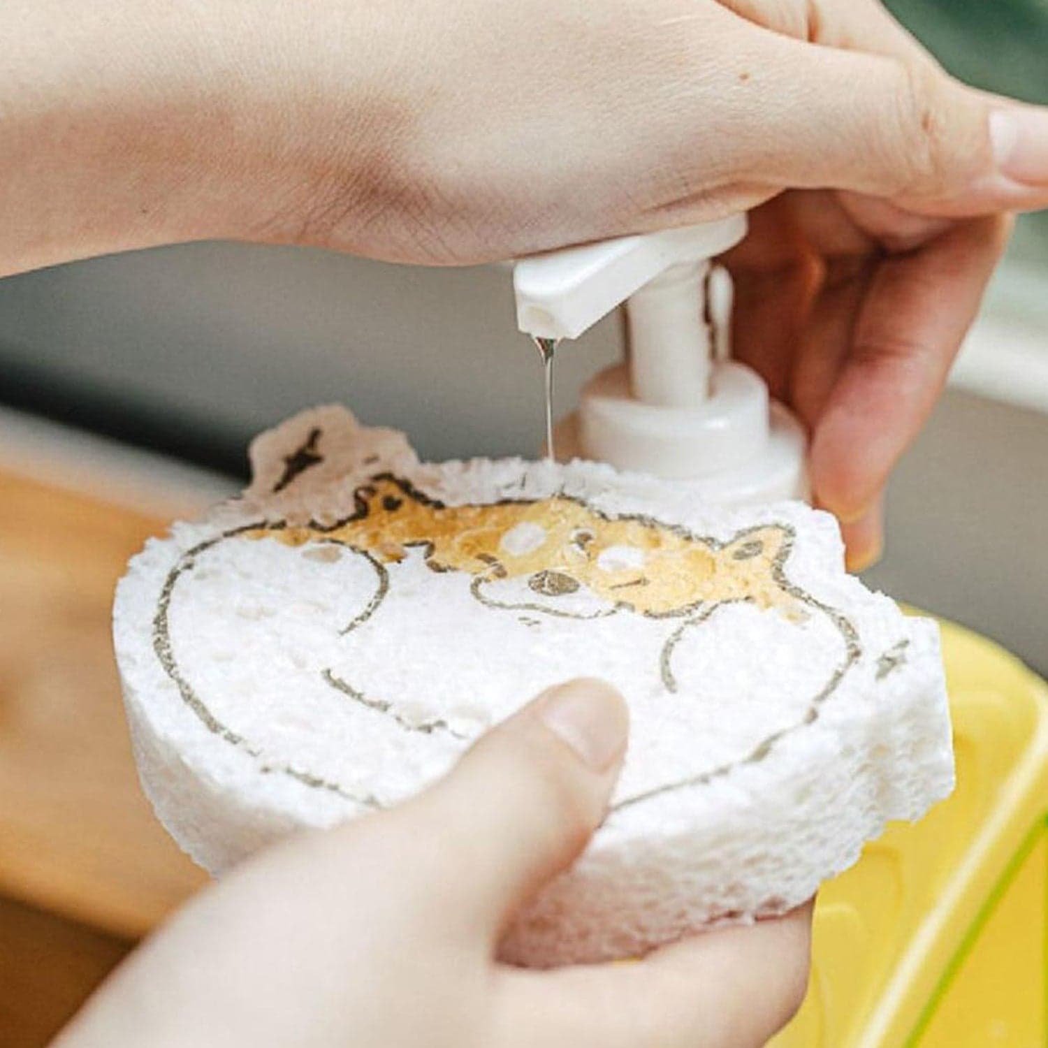 Compressed Wood Pulp Sponge. Creative Cartoon Design Scouring Pad Dishwashing Absorbing Pad. Kitchen Cleaning Tool. thumbnail 6