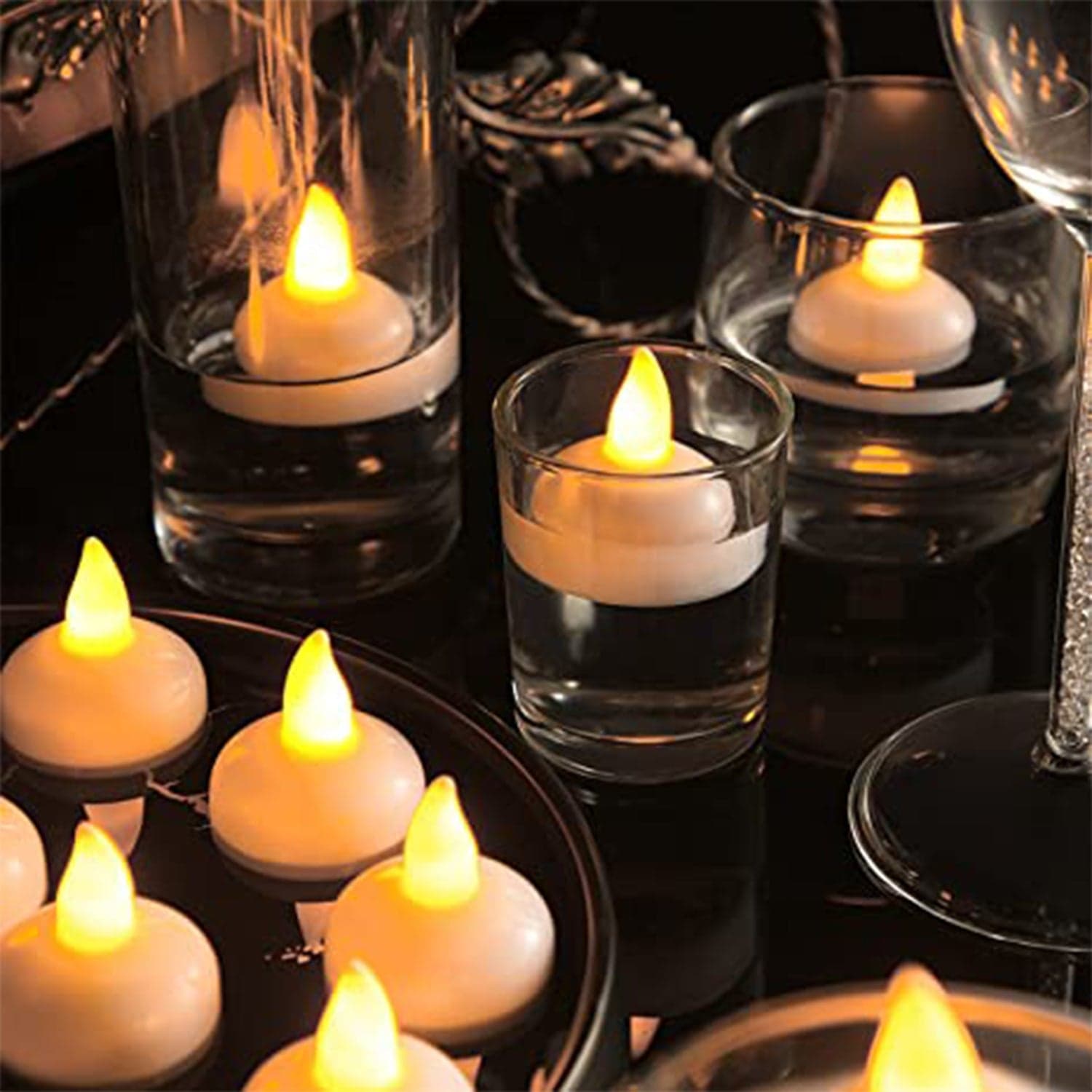 8-Piece Battery Operated Flameless Floating Candles In Transparent Box Of Decorative Wedding Tea Lights thumbnail 1