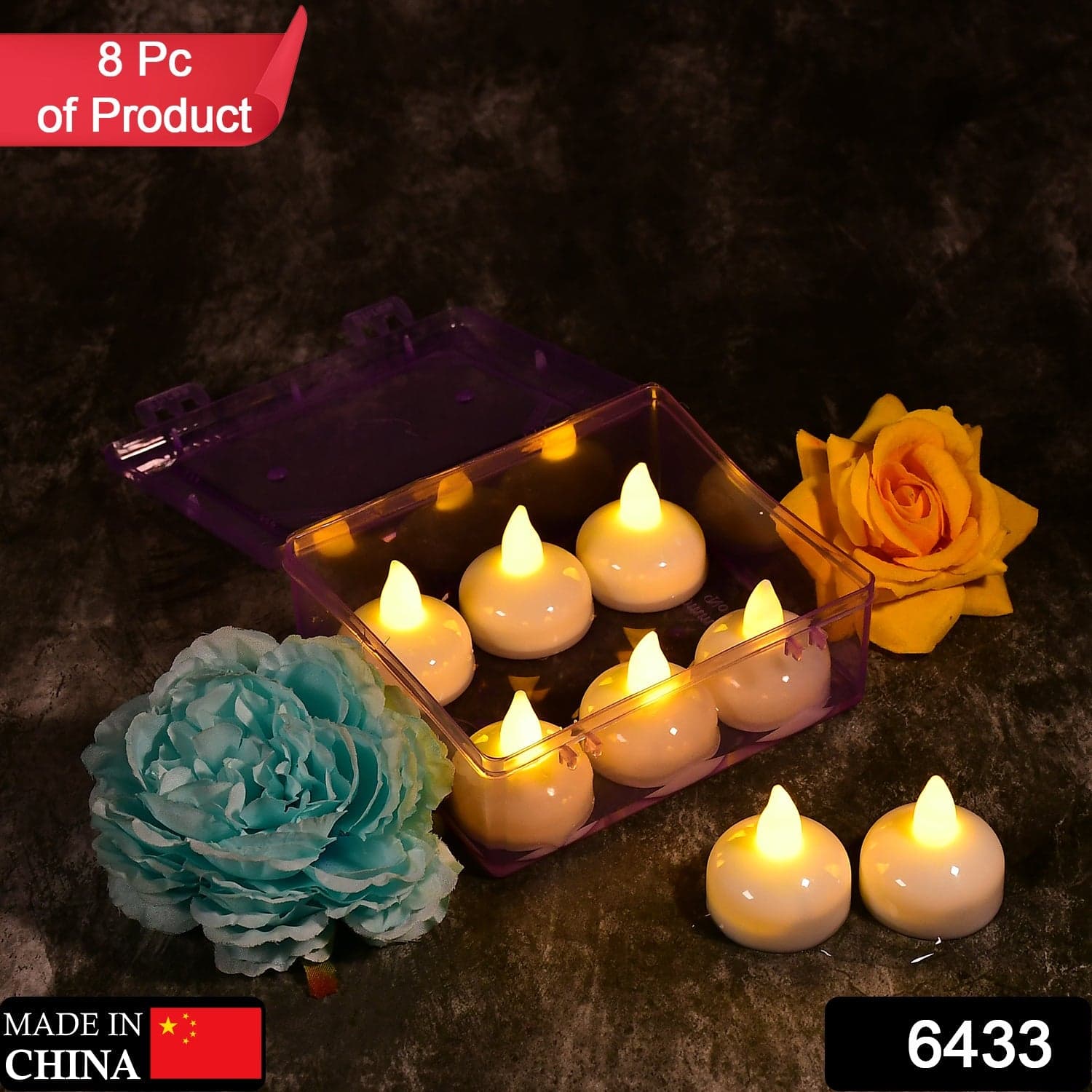 8-Piece Battery Operated Flameless Floating Candles In Transparent Box Of Decorative Wedding Tea Lights thumbnail 2
